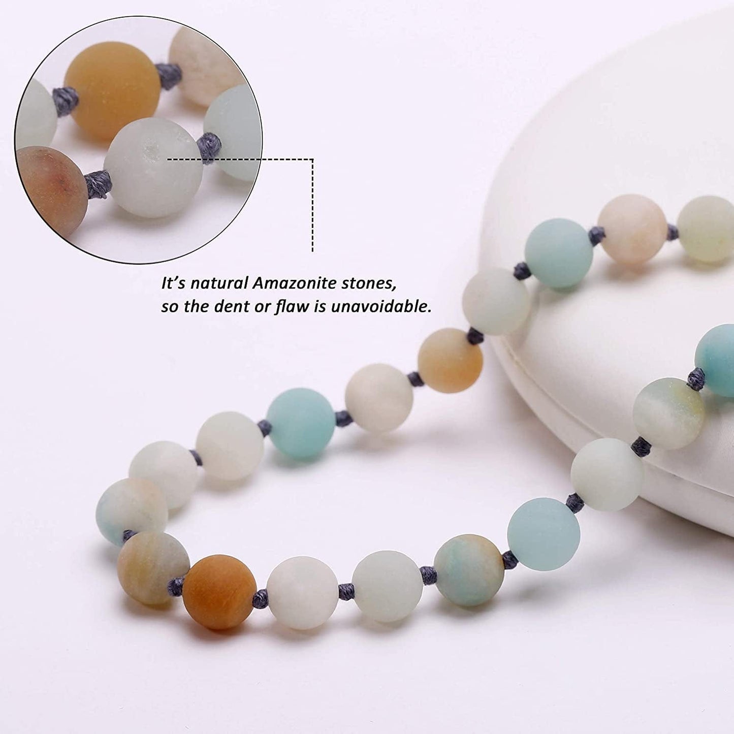 8Mm Natural Amazonite & Blue Goldsand Long Beaded Necklace Wrap Bracelet Handmade Jewelry for Women Men