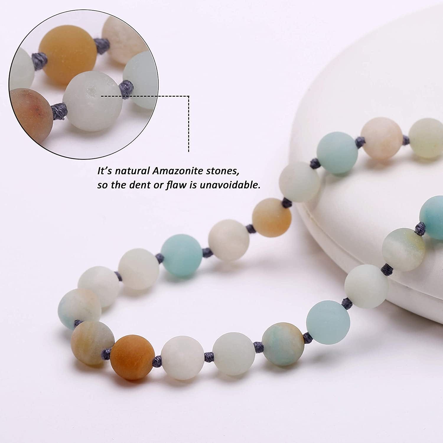 8Mm Natural Amazonite & Blue Goldsand Long Beaded Necklace Wrap Bracelet Handmade Jewelry for Women Men