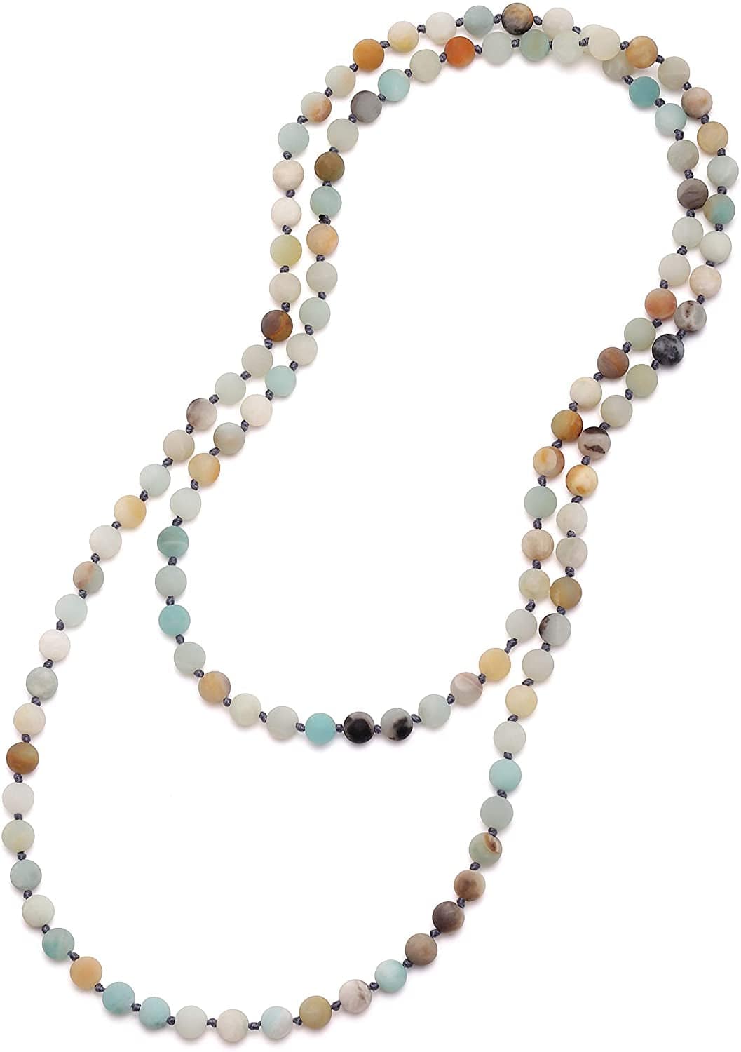 8Mm Natural Amazonite & Blue Goldsand Long Beaded Necklace Wrap Bracelet Handmade Jewelry for Women Men 47''