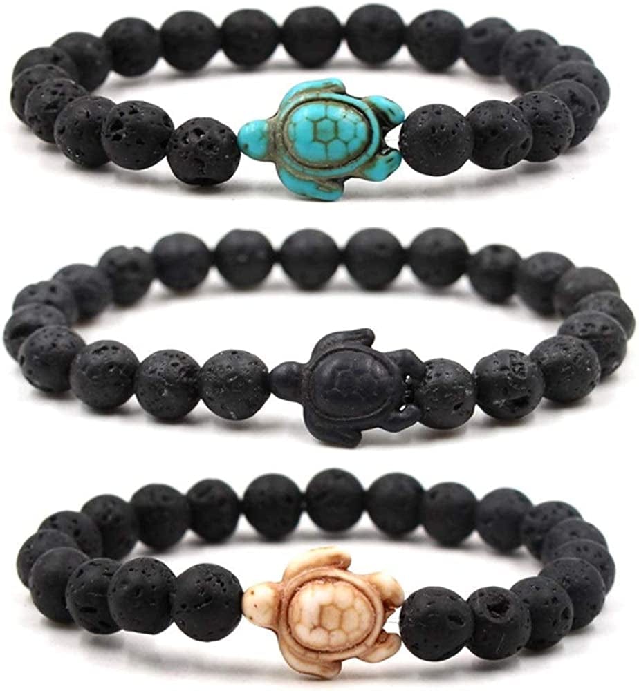 8Mm Sea Turtles Beads Bracelet Turquoise Natutal Stone Elastic Stretch Bracelet for Women Men Apparel & Accessories > Jewelry > Bracelets Caiyao RockStone