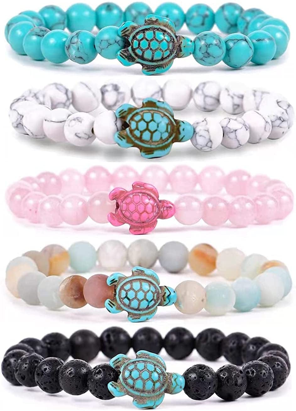 8Mm Sea Turtles Beads Bracelet Turquoise Natutal Stone Elastic Stretch Bracelet for Women Men Apparel & Accessories > Jewelry > Bracelets Caiyao 5 Pcs