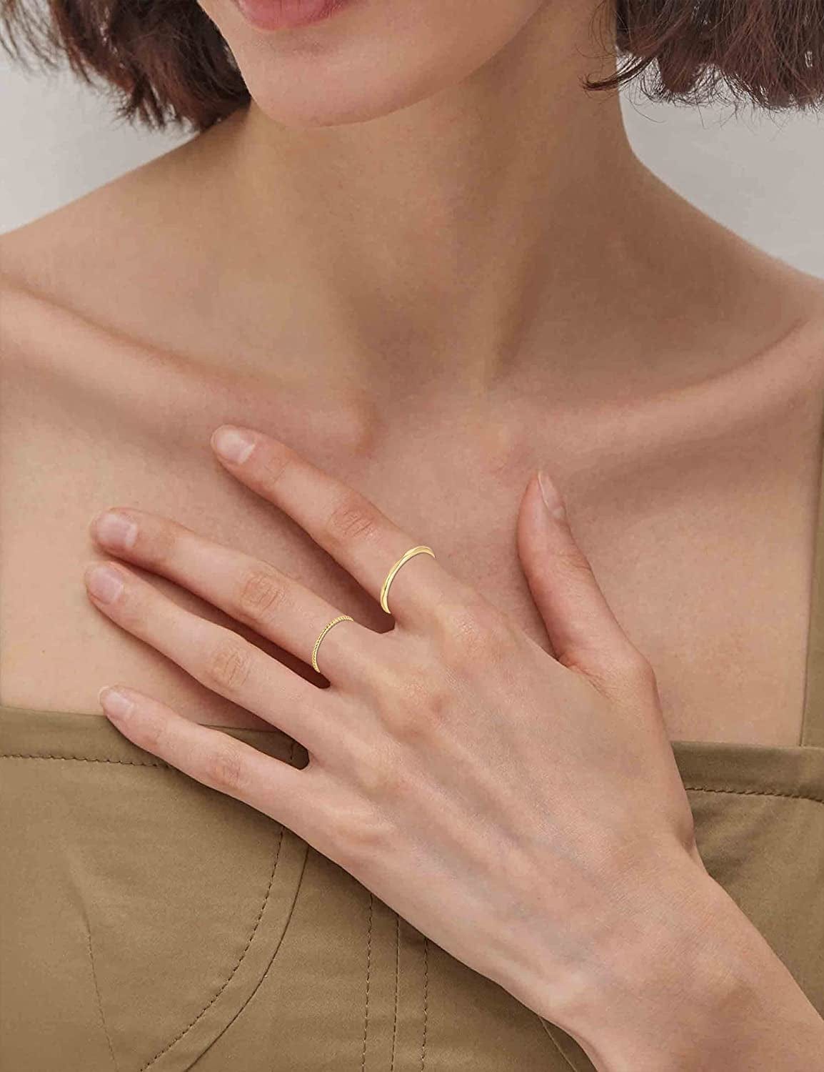 8PCS 14K Gold/Silver Plated Stacking Ring Set for Women Teen Dainty Thumb Stackable Rings Gold Heart CZ Statement Rings Plain Band Size 4-11