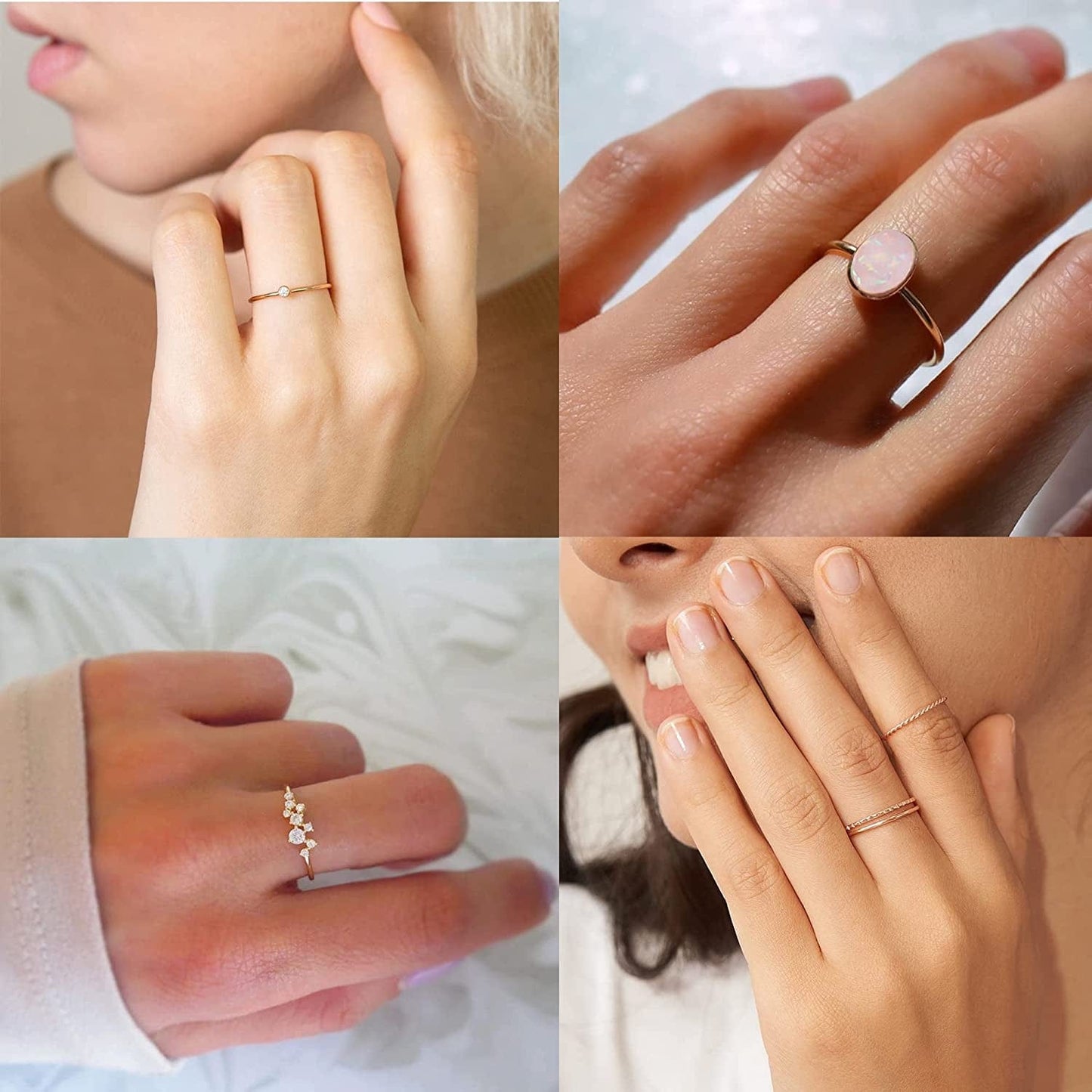 8PCS 14K Gold/Silver Plated Stacking Ring Set for Women Teen Dainty Thumb Stackable Rings Gold Heart CZ Statement Rings Plain Band Size 4-11