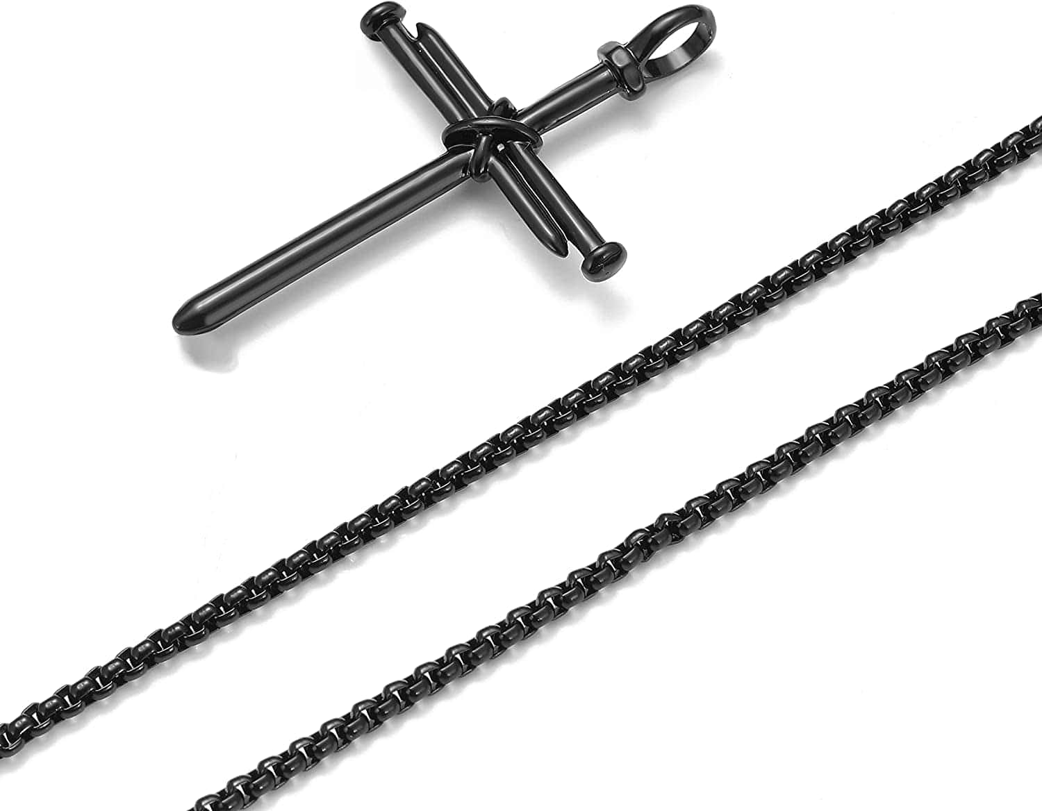 8Pcs Black Pendant Necklace for Men Boy Jewelry, Stainless Steel Chain Cross Necklace, Cool Punk Men'S Necklaces Set Jewelry for Gifts, 16-24 Inches Chain