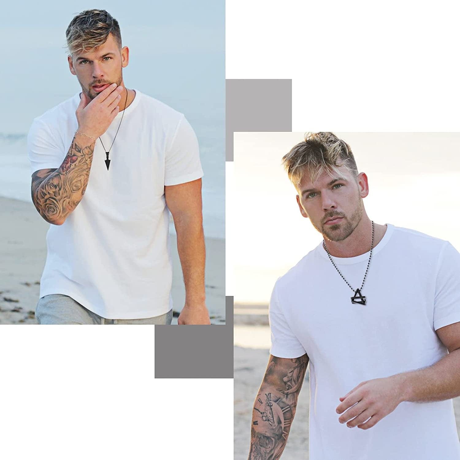 8Pcs Black Pendant Necklace for Men Boy Jewelry, Stainless Steel Chain Cross Necklace, Cool Punk Men'S Necklaces Set Jewelry for Gifts, 16-24 Inches Chain