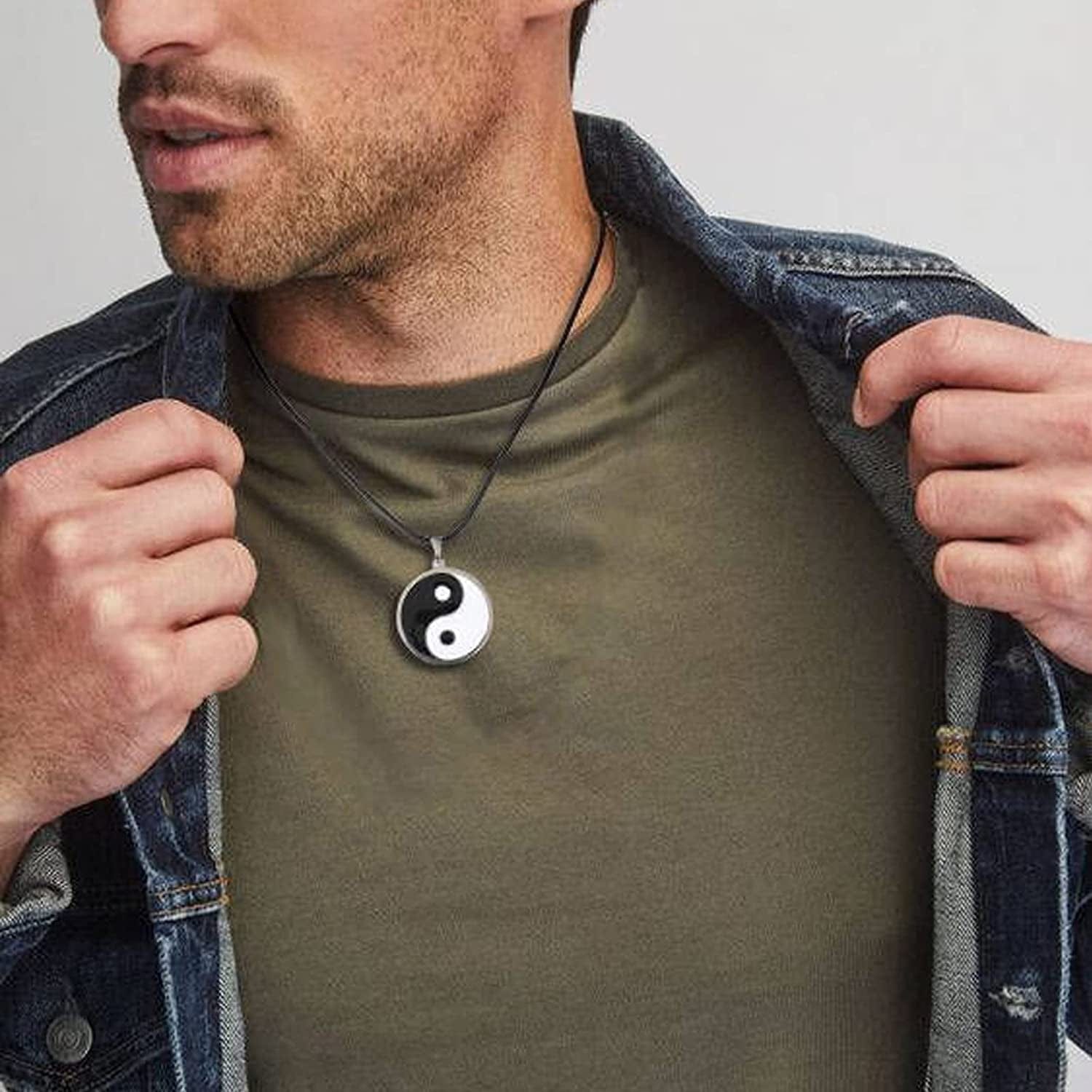 8Pcs Black Pendant Necklace for Men Boy Jewelry, Stainless Steel Chain Cross Necklace, Cool Punk Men'S Necklaces Set Jewelry for Gifts, 16-24 Inches Chain