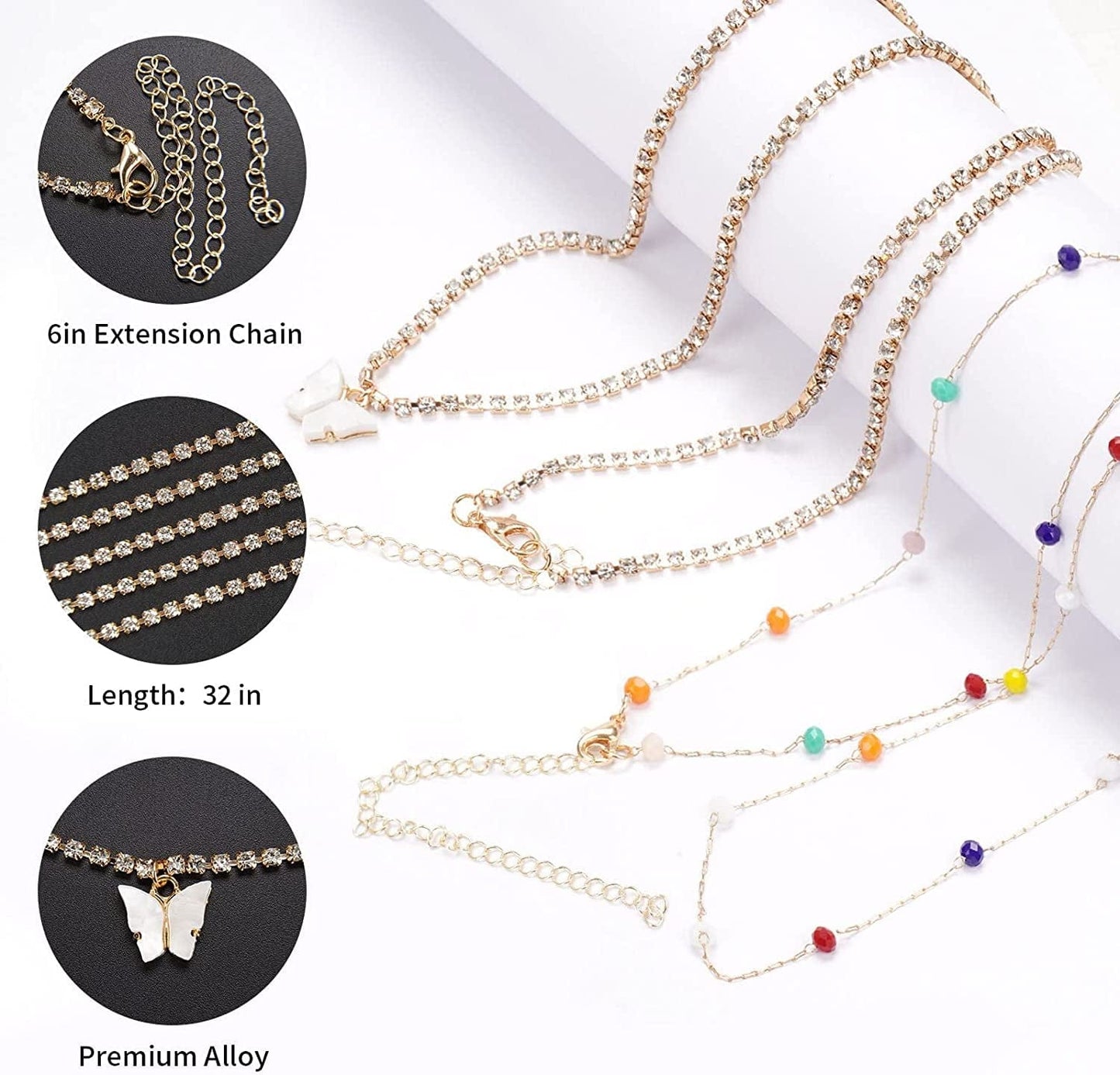 8PCS Waist Chains for Women,Colorful Summer Elastic African Waist Beads,Gold Belly Chain Jewelry,Butterfly Crystal Beach Boho Bikini Body Chain,Adjustable Stomach Beads, Bra Chain,Chest Chain Set Apparel & Accessories > Jewelry > Body Jewelry Z&C Hana