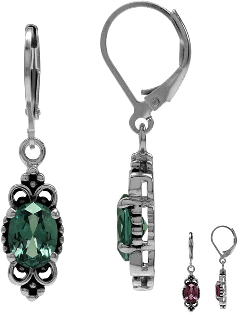 8X6Mm Oval Shape 925 Sterling Silver Bali Balinese Style Leverback Dangle Earrings… simulated color change alexandrite