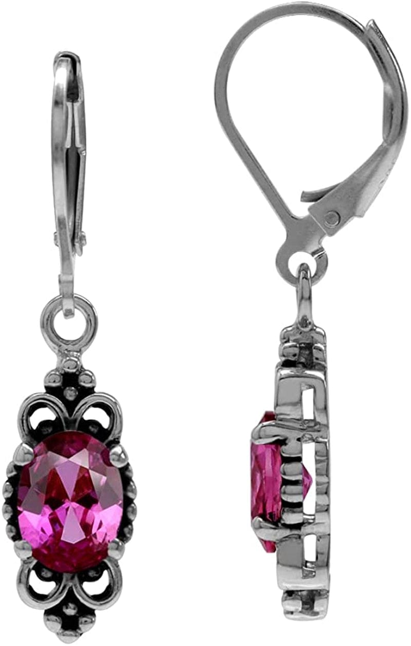 8X6Mm Oval Shape 925 Sterling Silver Bali Balinese Style Leverback Dangle Earrings… created pink tourmaline