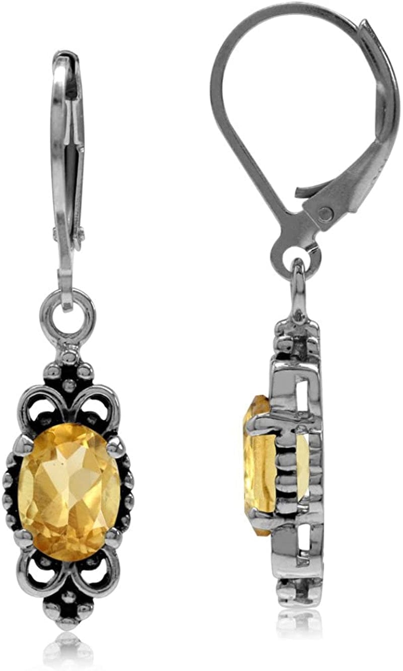 8X6Mm Oval Shape 925 Sterling Silver Bali Balinese Style Leverback Dangle Earrings… genuine yellow citrine