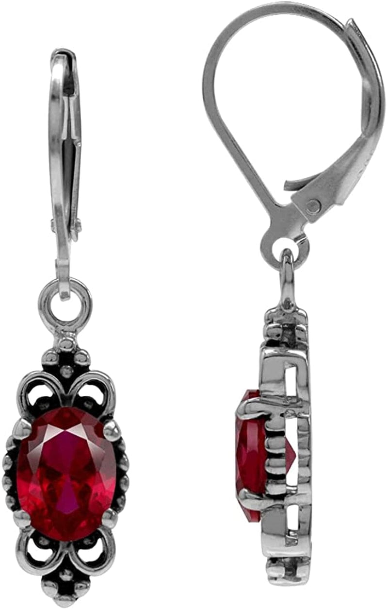 8X6Mm Oval Shape 925 Sterling Silver Bali Balinese Style Leverback Dangle Earrings… created red ruby