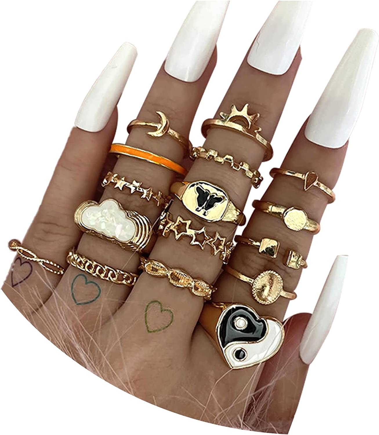 9-15PCS Knuckle Stacking Rings Set for Women Crystal Rhinestone Finger Statement Ring Sets Vintage Joint Knot Mid Rings for Teen Girls Stackable Rings Jewelry Accessories Set 14