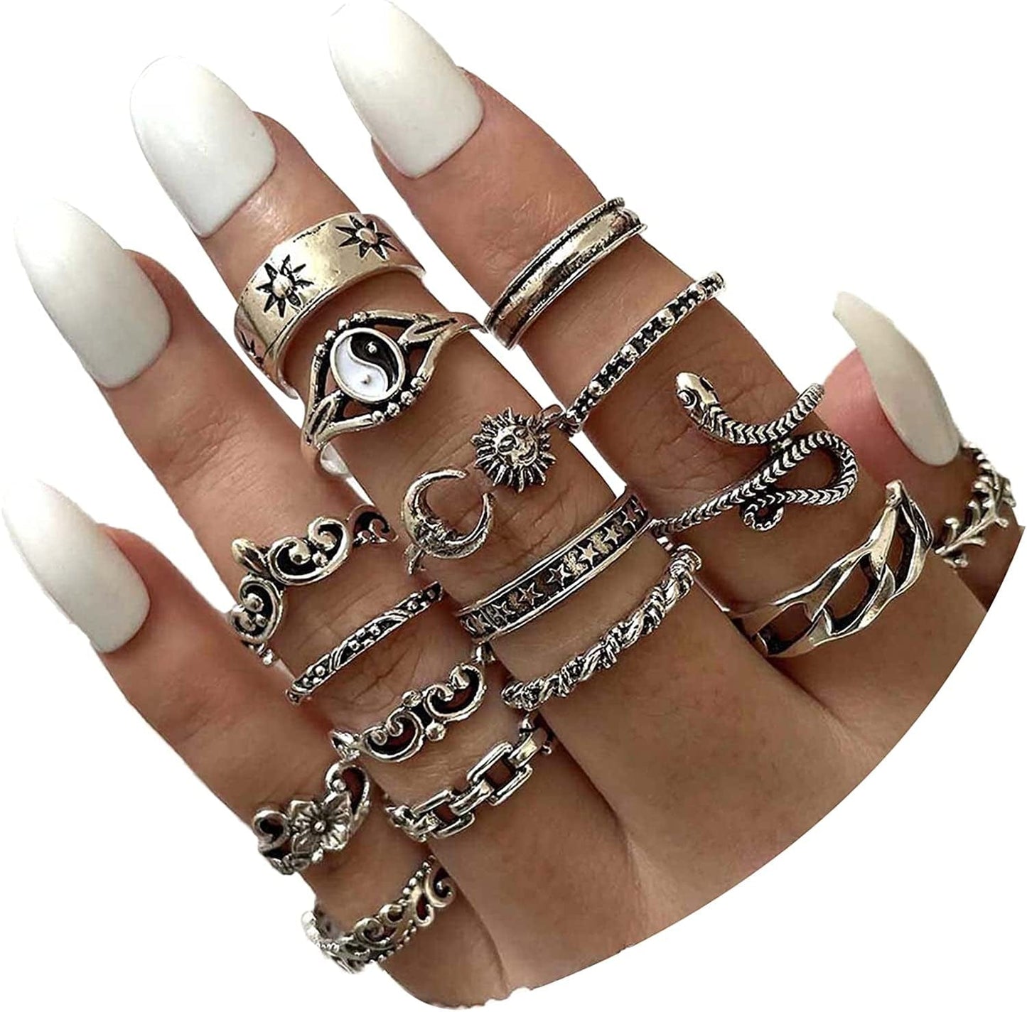 9-15PCS Knuckle Stacking Rings Set for Women Crystal Rhinestone Finger Statement Ring Sets Vintage Joint Knot Mid Rings for Teen Girls Stackable Rings Jewelry Accessories Set 13