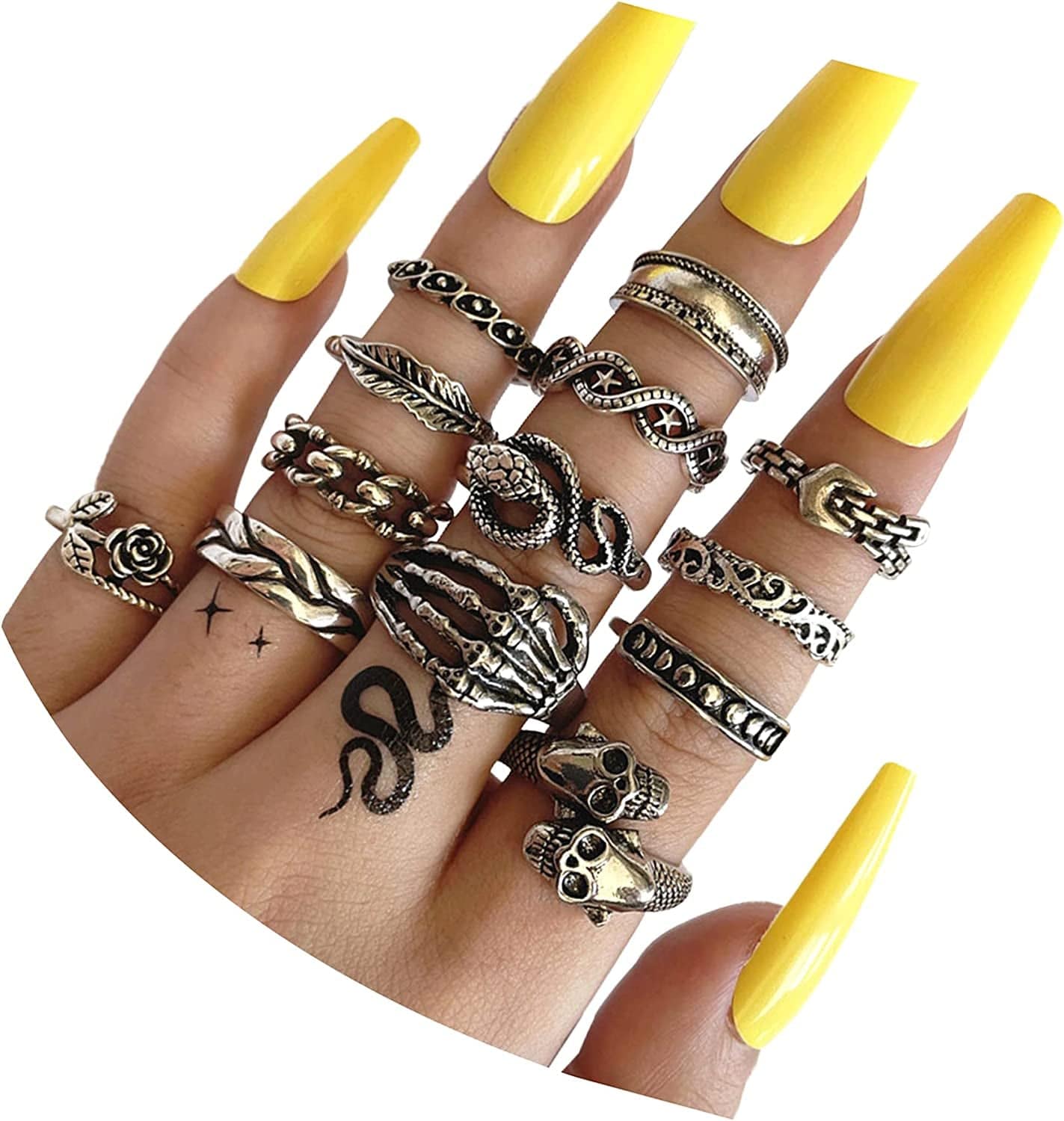 9-15PCS Knuckle Stacking Rings Set for Women Crystal Rhinestone Finger Statement Ring Sets Vintage Joint Knot Mid Rings for Teen Girls Stackable Rings Jewelry Accessories Set 15