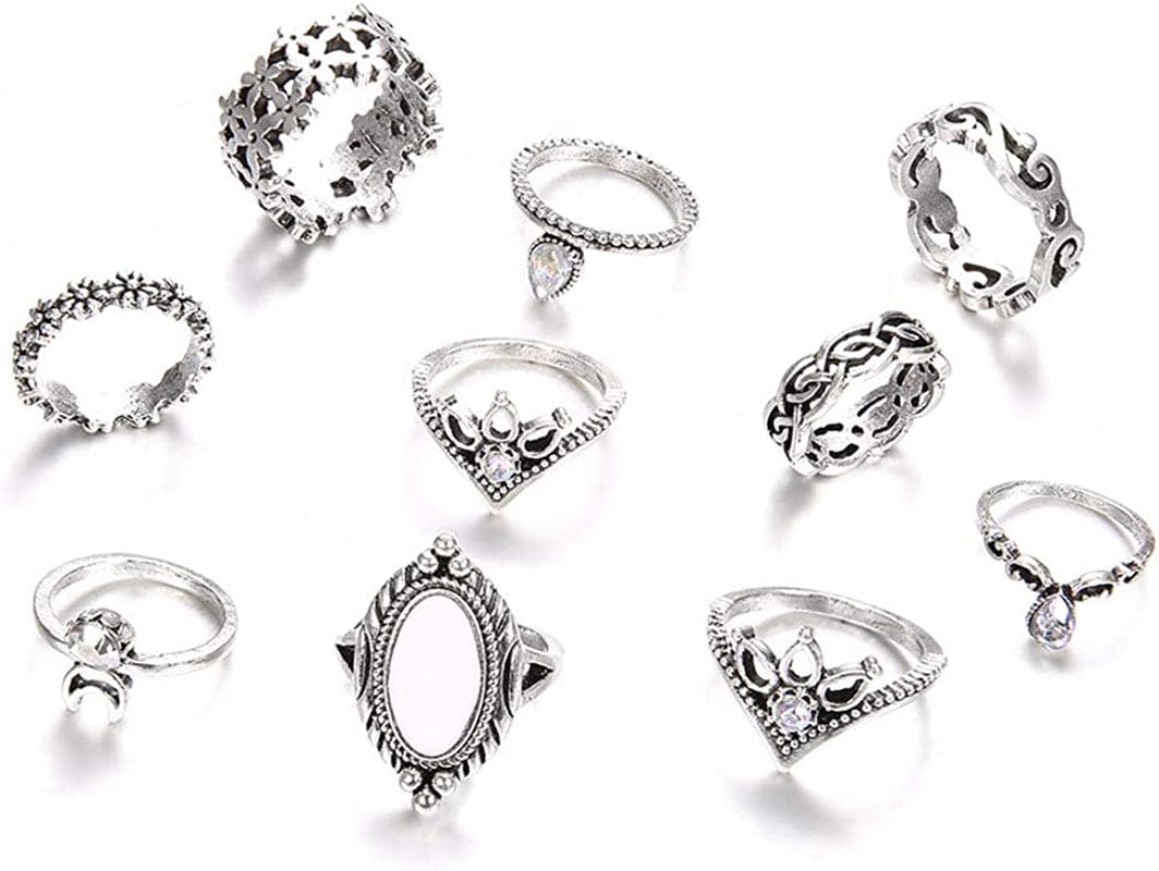 9-15PCS Knuckle Stacking Rings Set for Women Crystal Rhinestone Finger Statement Ring Sets Vintage Joint Knot Mid Rings for Teen Girls Stackable Rings Jewelry Accessories Set 10