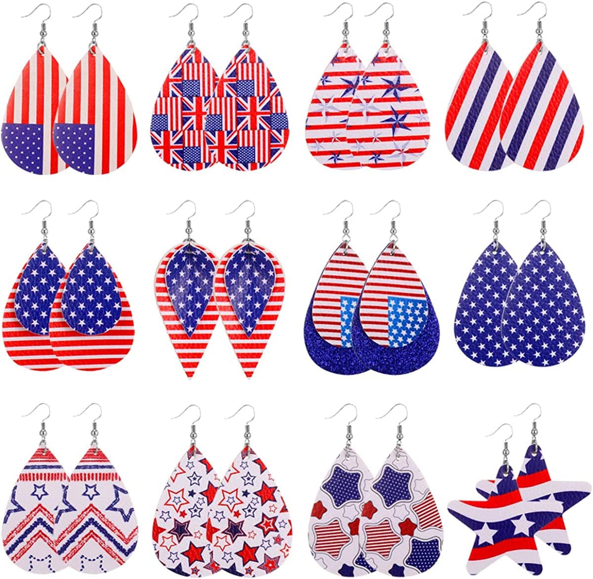 9-24 Pairs Faux Leather Earrings Set for Women Teardrop Drop Dangle Earrings Jewelry Gift … Independence Day Earring