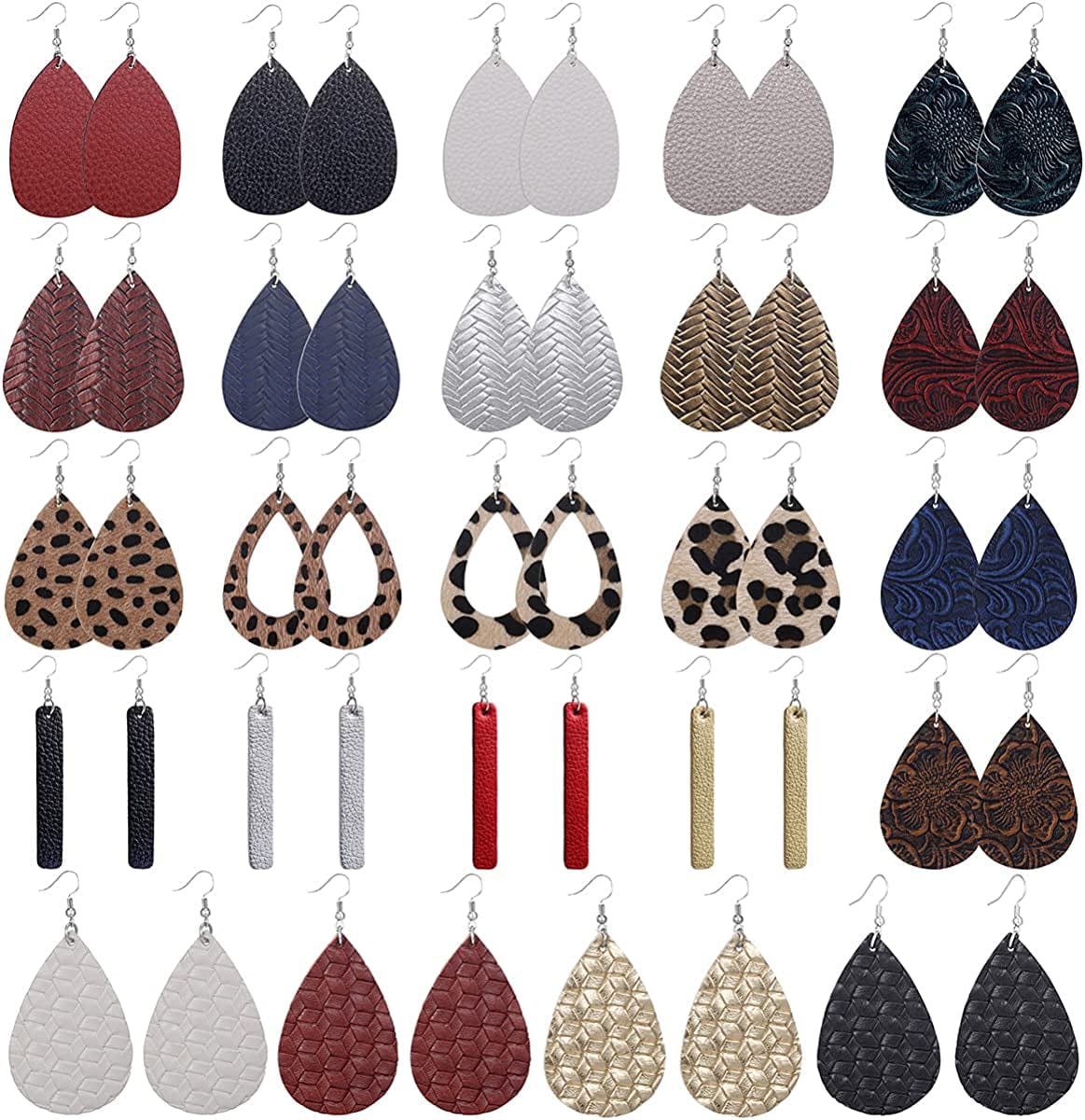 9-24 Pairs Faux Leather Earrings Set for Women Teardrop Drop Dangle Earrings Jewelry Gift … Leather & 16set