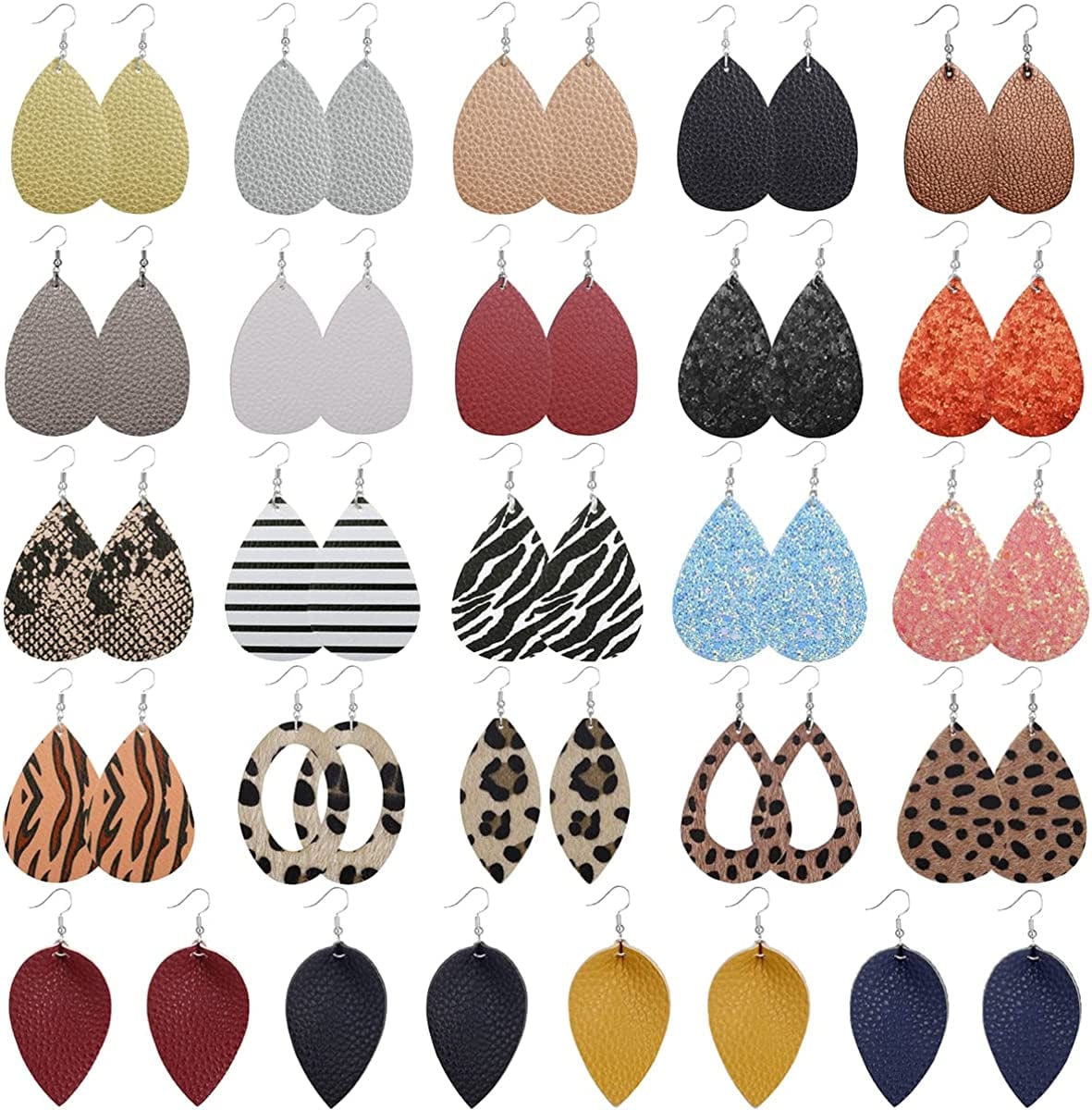 9-24 Pairs Faux Leather Earrings Set for Women Teardrop Drop Dangle Earrings Jewelry Gift … LEATHER&16B