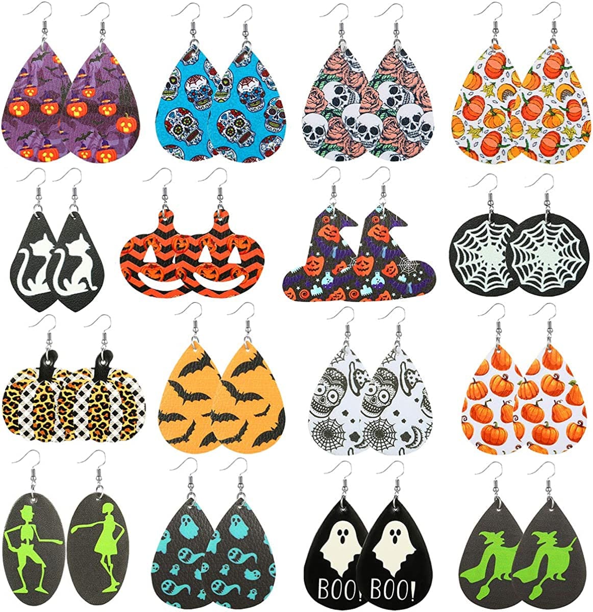 9-24 Pairs Faux Leather Earrings Set for Women Teardrop Drop Dangle Earrings Jewelry Gift … Halloween Set