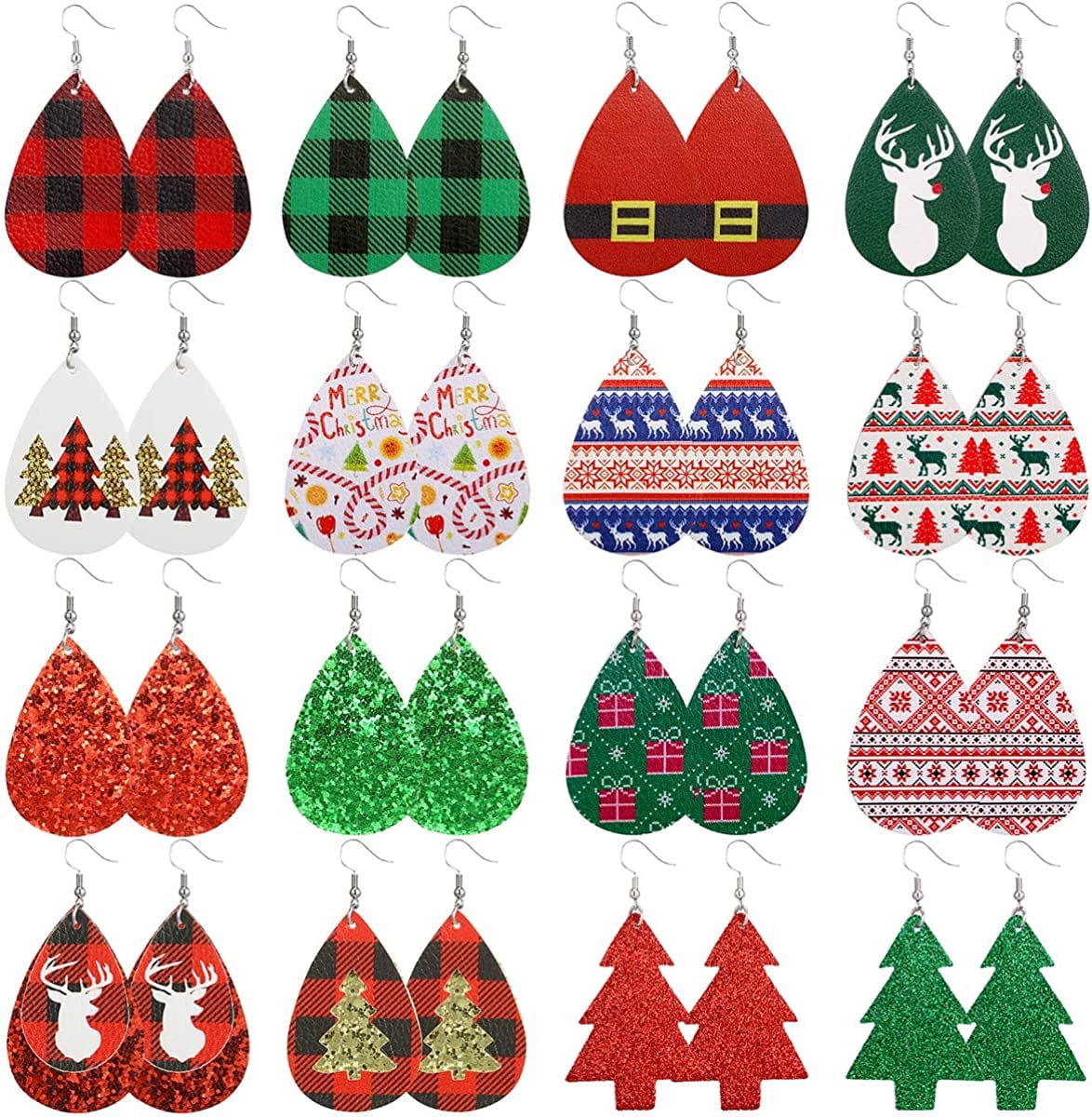 9-24 Pairs Faux Leather Earrings Set for Women Teardrop Drop Dangle Earrings Jewelry Gift … Christmas set