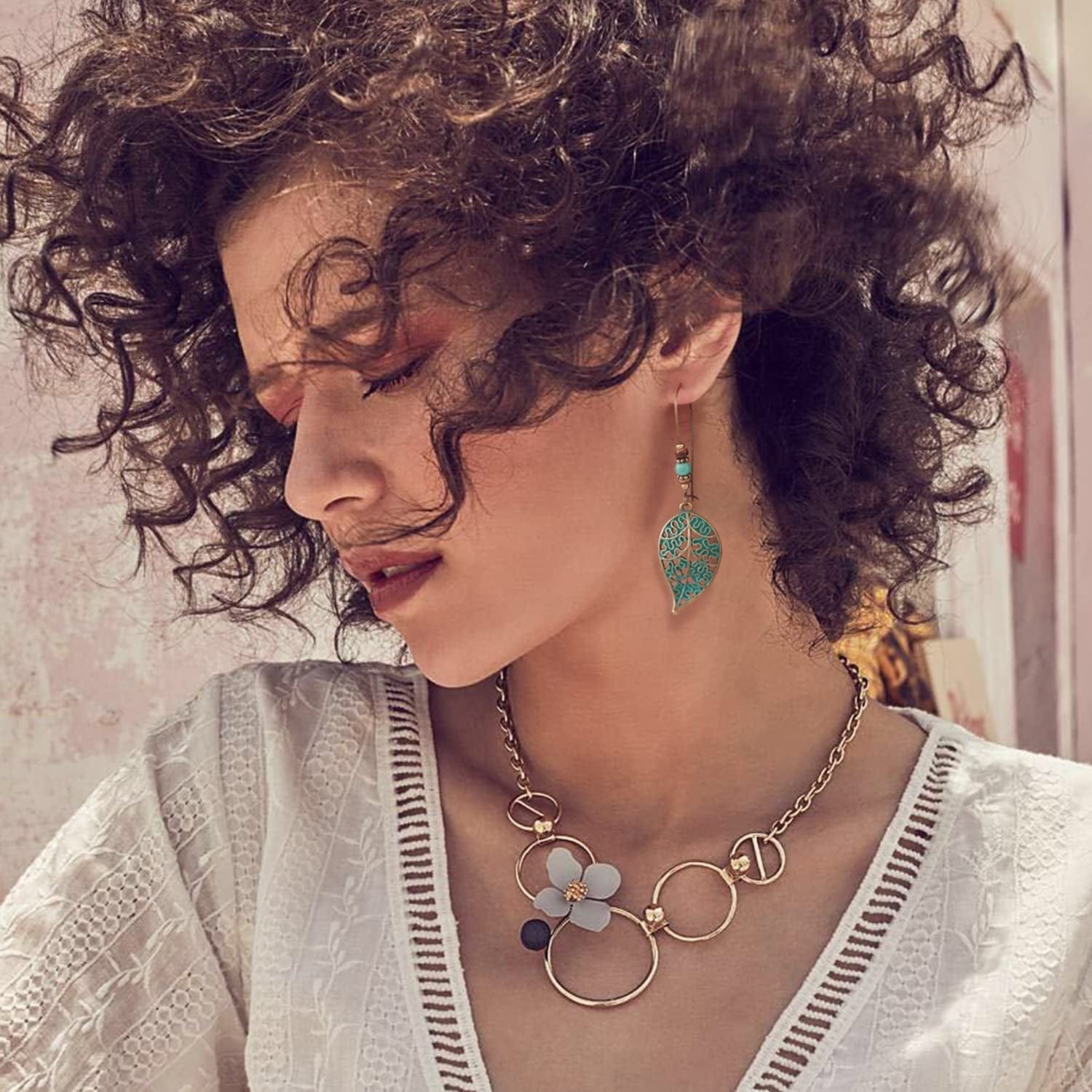 9 Pairs Bohemian Vintage Dangle Earrings Boho Retro Hollow Metal Dangle Drop Earrings for Women Girls