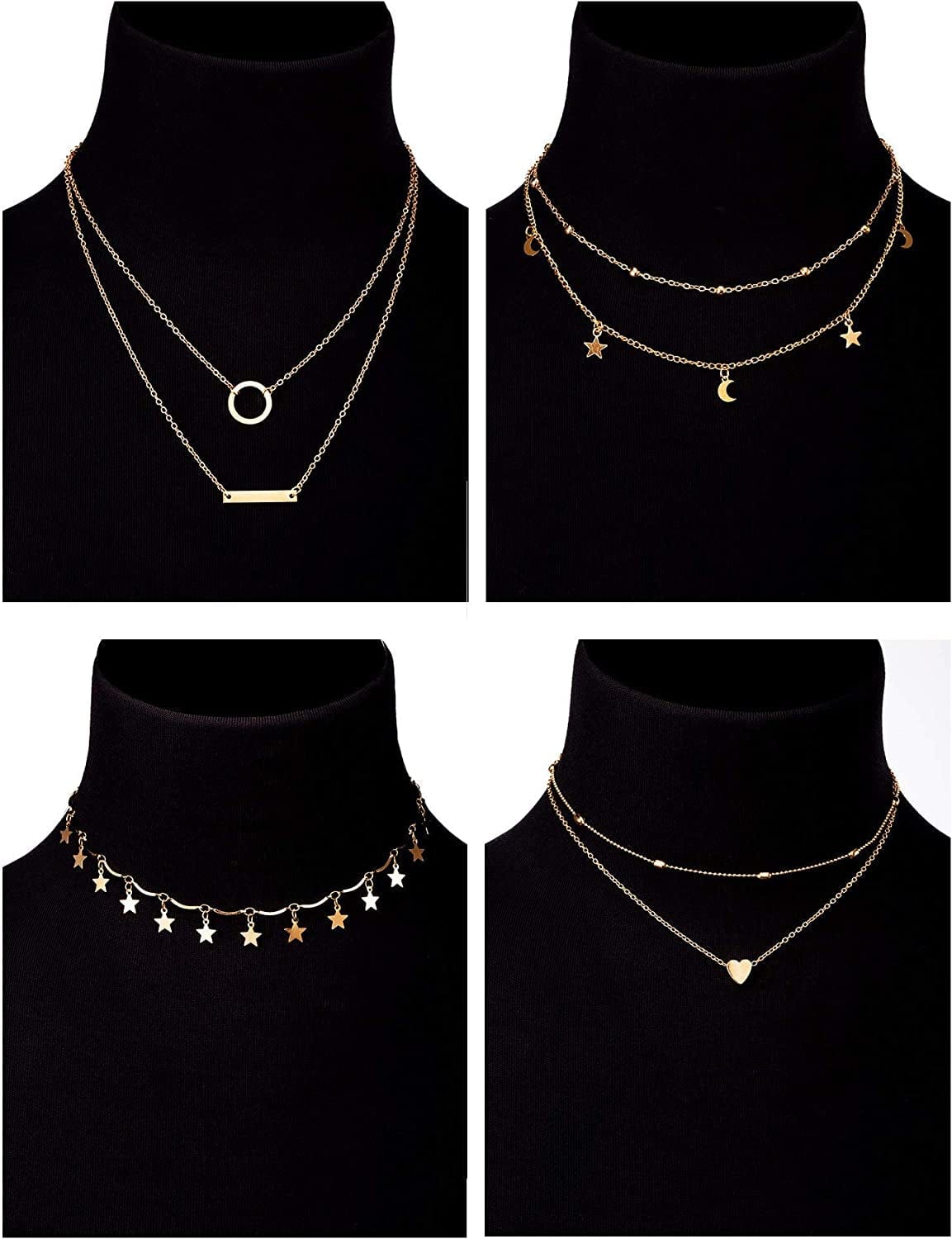 9 Pieces Gold Layering Chain Choker Necklace Layered Pendant Statement Necklace for Women Girls (Style A)
