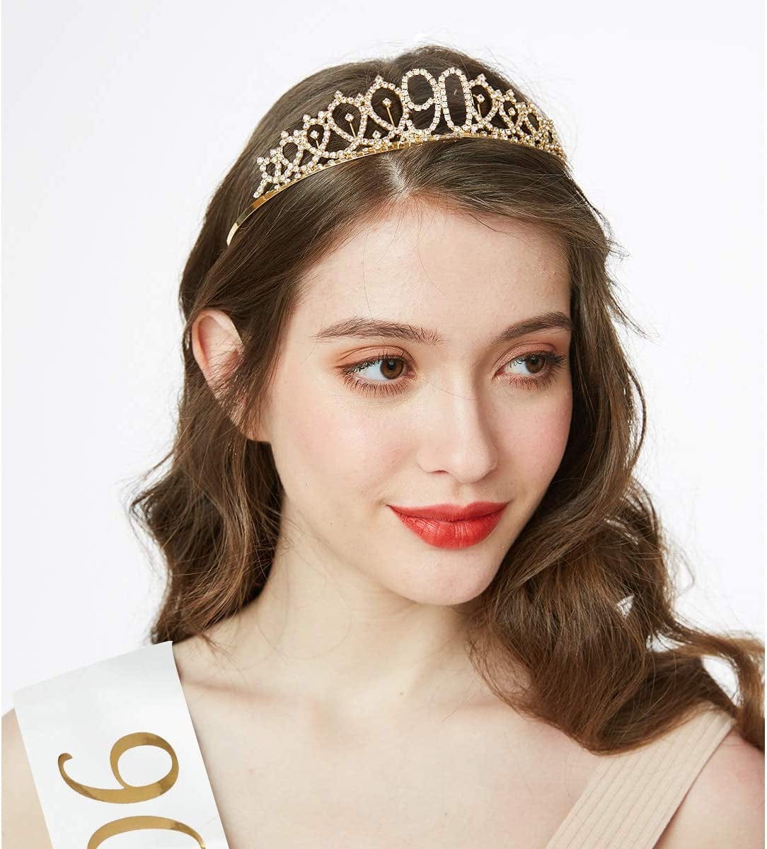 "90 and Fabulous" Sash & Rhinestone Tiara Set - 90Th Birthday Gifts Birthday Sash for Women Birthday Party Supplies (White/Gold) Apparel & Accessories > Clothing Accessories > Sashes ADBetty