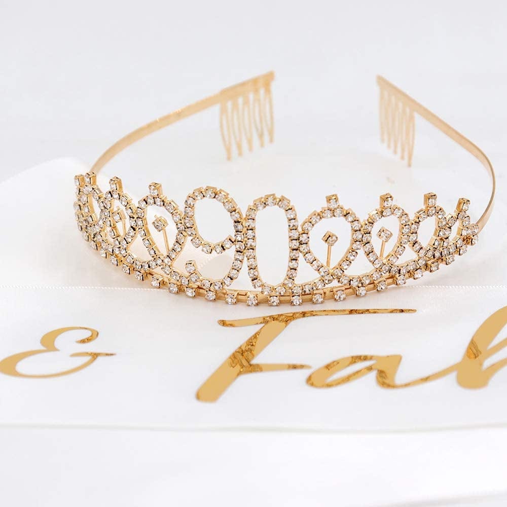 "90 and Fabulous" Sash & Rhinestone Tiara Set - 90Th Birthday Gifts Birthday Sash for Women Birthday Party Supplies (White/Gold) Apparel & Accessories > Clothing Accessories > Sashes ADBetty