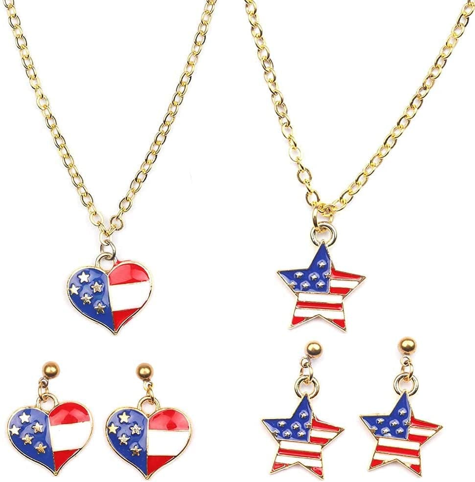 90 Pcs American Flag Charms, Pendant Patriotic Enamel Charms for Independence Day 4Th of July Flag Dangle Star & Heart Charm Ornament DIY Jewelry Bracelets Necklaces Earrings Head Cords 90