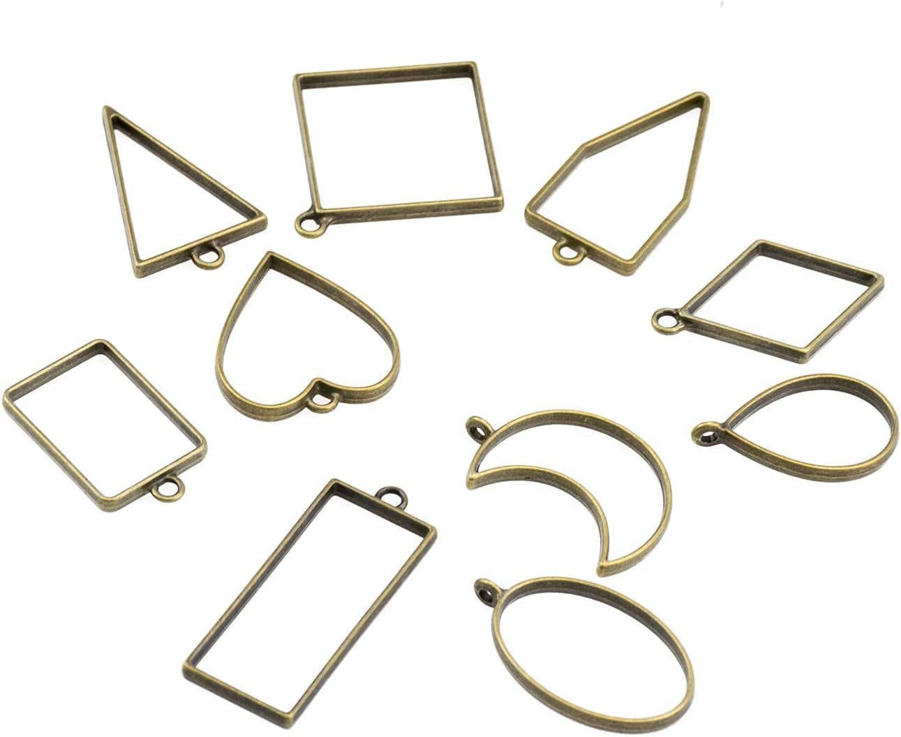 90 Pieces Open Bezel Pendants for Resin, 10 Styles Assorted Metal Geometric Hollow Frame Pendant Blanks Charms Craft Bezels Jewelry Molds for Earrings, Necklace, Making Supplies