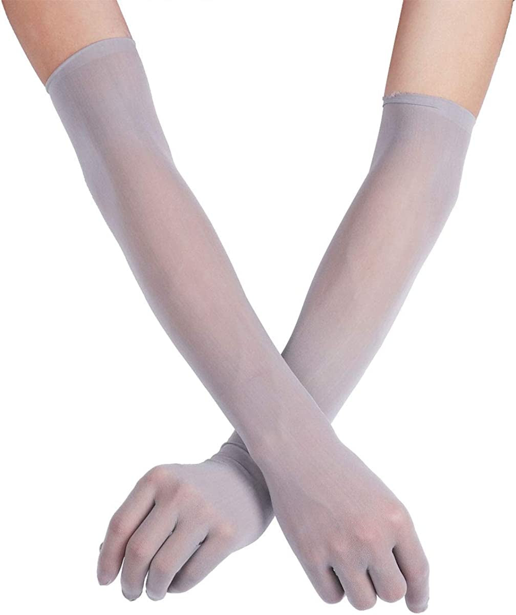 Tiaobug Women'S Ultra-Thin Sheer Seamless Nylon Mesh Opera Length Glove Mittens Apparel & Accessories > Clothing Accessories > Gloves & Mittens TiaoBug Grey