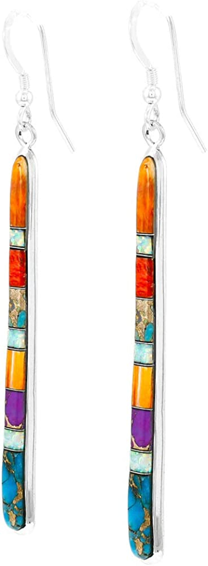 Turquoise Earrings in Sterling Silver & Genuine Gemstones (2.5" Long) Apparel & Accessories > Jewelry > Earrings Turquoise Network