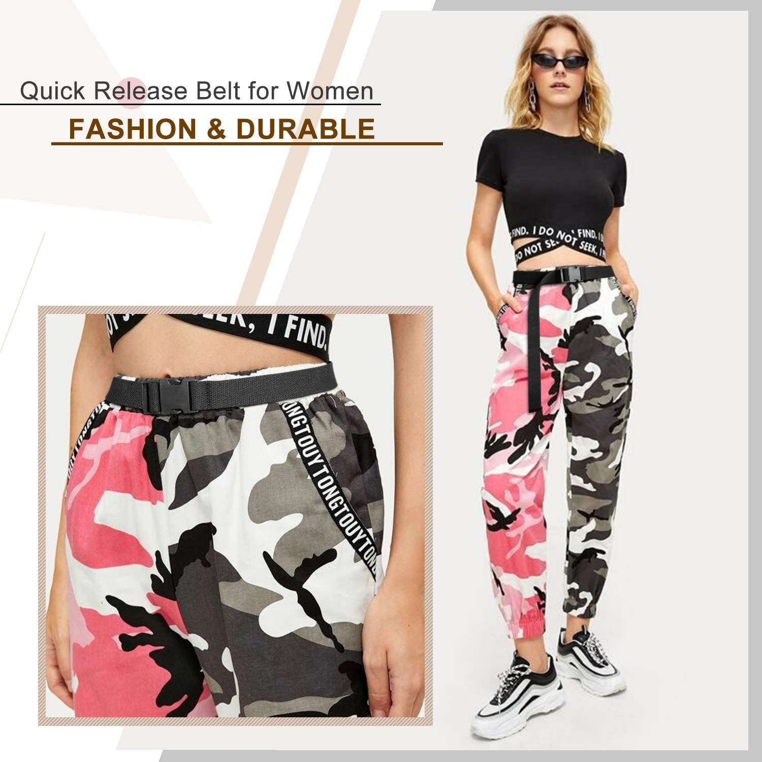 Canvas Long Belt for Women ,SANSTHS Hip Hop Streetwear Style Black Buckle Cargo Belt with Flat Plastic Buckle for Jeans Dress Apparel & Accessories > Clothing Accessories > Belts SANSTHS