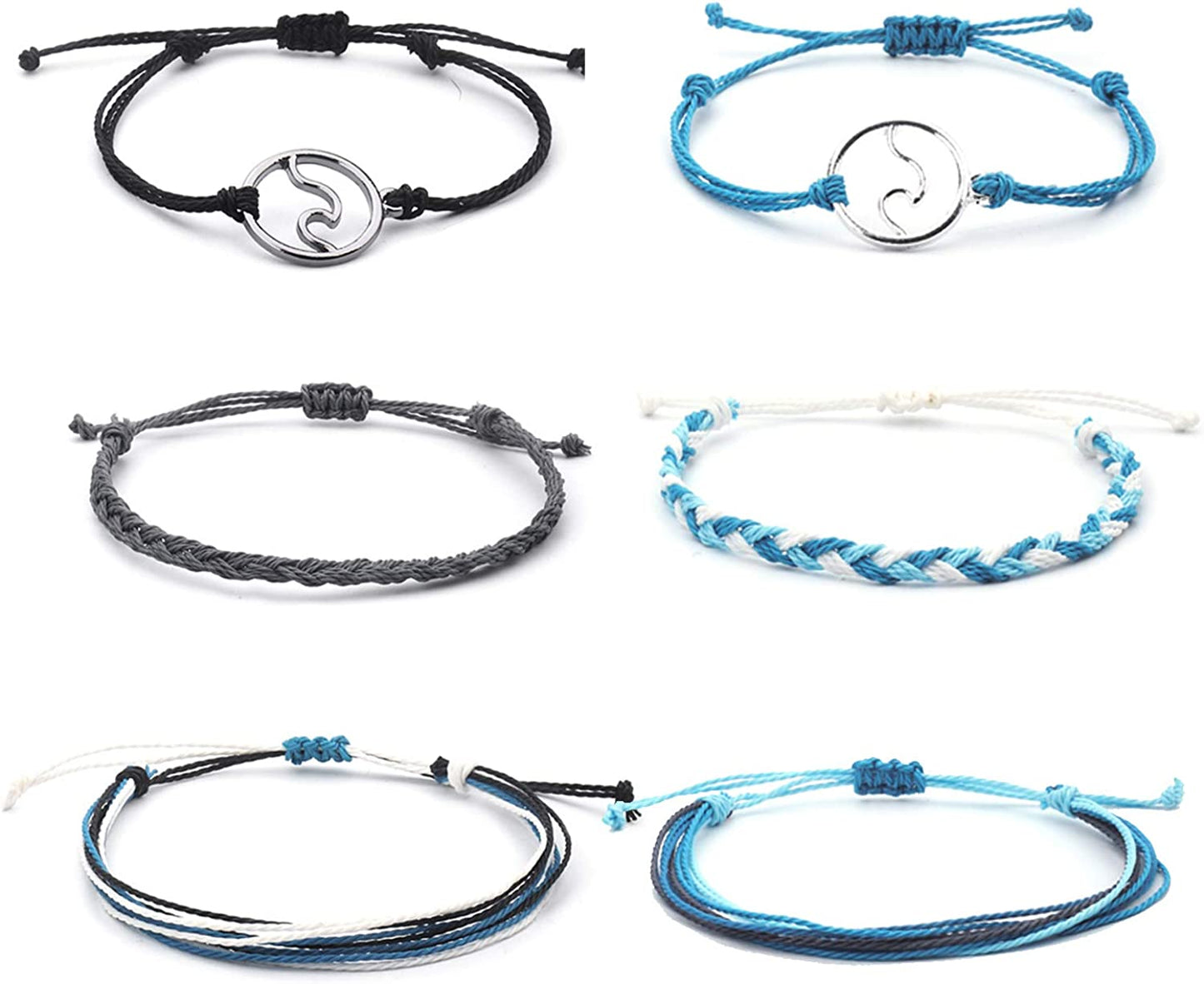 Softones VSCO String Wave Bracelets for Women Girls Handmade Colorful Waterproof Adjustable Braided Beach Bracelet Set for Women Apparel & Accessories > Jewelry > Bracelets Softones C:6Pcs Blue Gray Wave