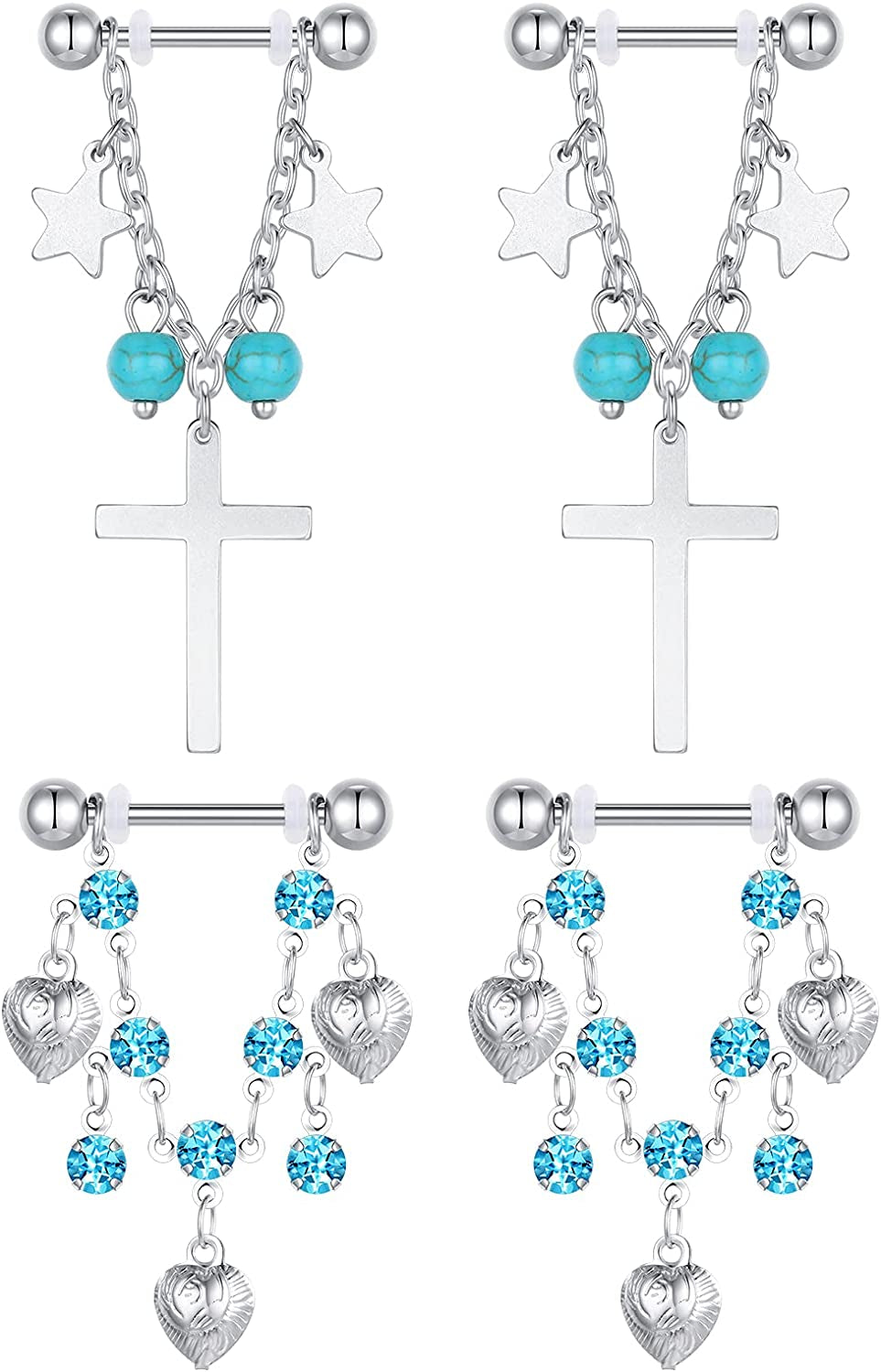 LAURITAMI Nipple Rings for Women Nipple Piercing Jewelry 14G Nipple Rings Surgical Steel Nipple Jewelry Straight Barbell Tongue Rings for Women CZ Nipplering Piercing Jewelry Set Apparel & Accessories > Jewelry > Body Jewelry LAURITAMI K -silver