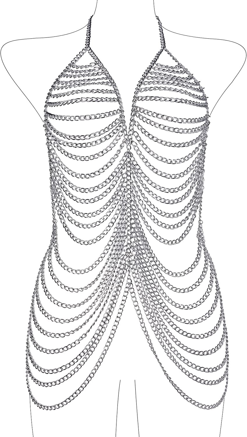 Ccbodily Body Chain Jewelry for Women - Fashion Boho Backless Full Body Chain Belly Chain Jewelry Set for Costume Party Apparel & Accessories > Jewelry > Body Jewelry CCbodily Style-4-Silver