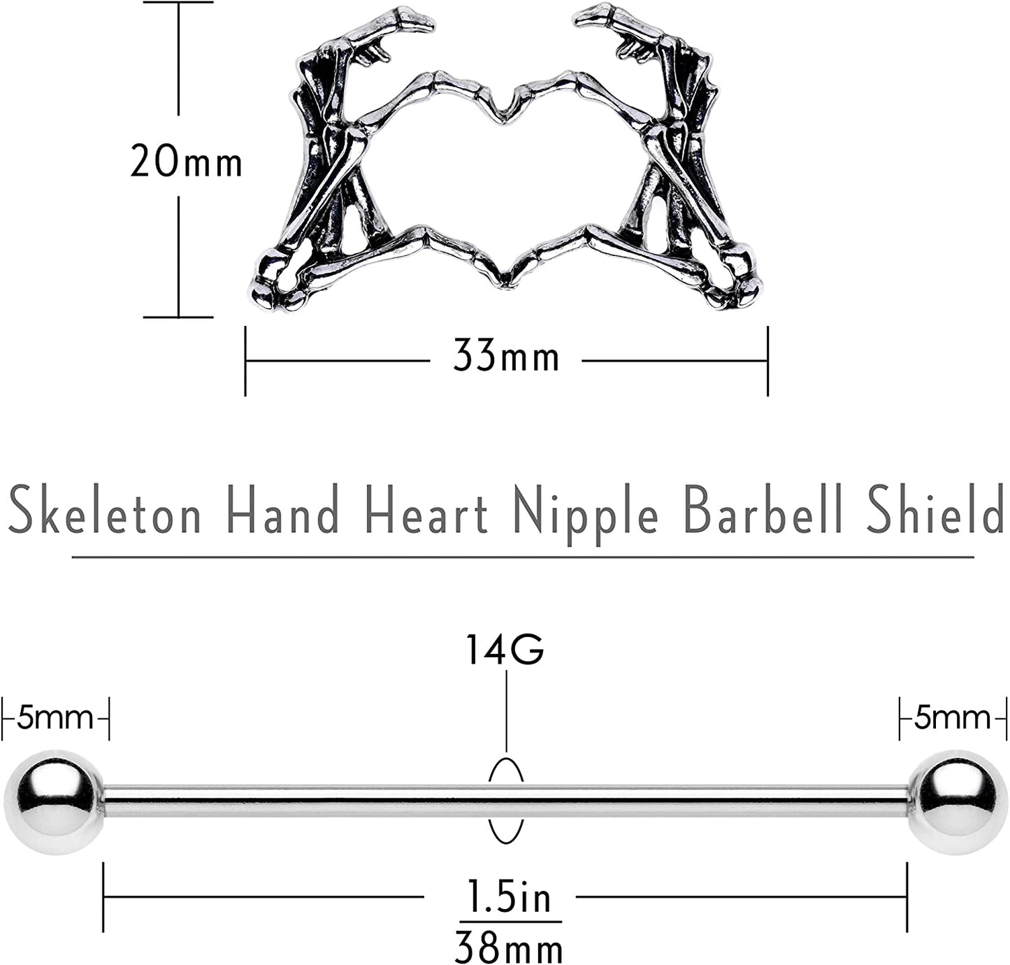 Body Candy Nipplerings Piercing Women 14G 1 1/2" Stainless Steel Skeleton Heart 2Pc Dangle Nipple Ring Set 38Mm Apparel & Accessories > Jewelry > Body Jewelry Body Candy