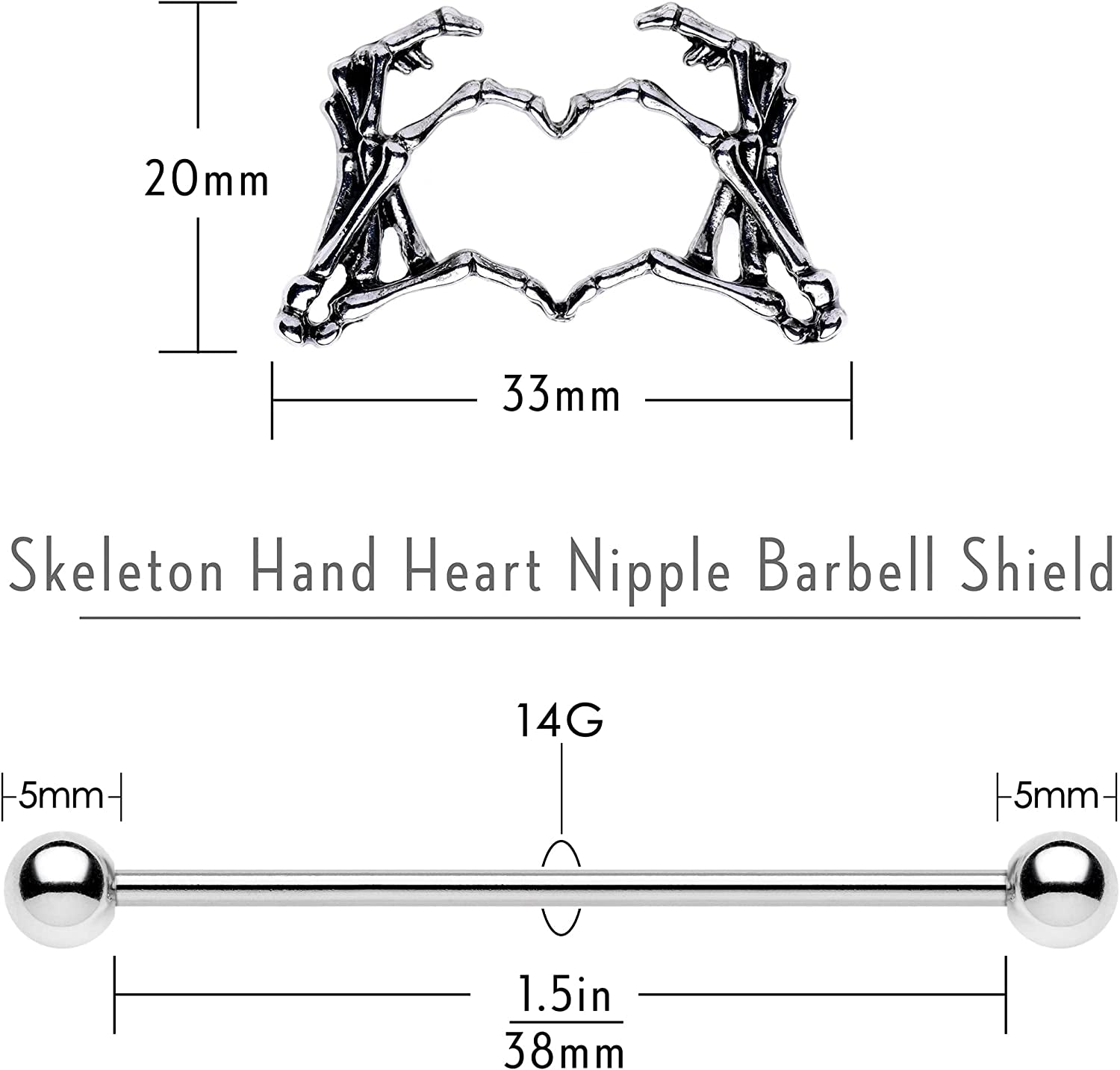 Body Candy Nipplerings Piercing Women 14G 1 1/2" Stainless Steel Skeleton Heart 2Pc Dangle Nipple Ring Set 38Mm Apparel & Accessories > Jewelry > Body Jewelry Body Candy