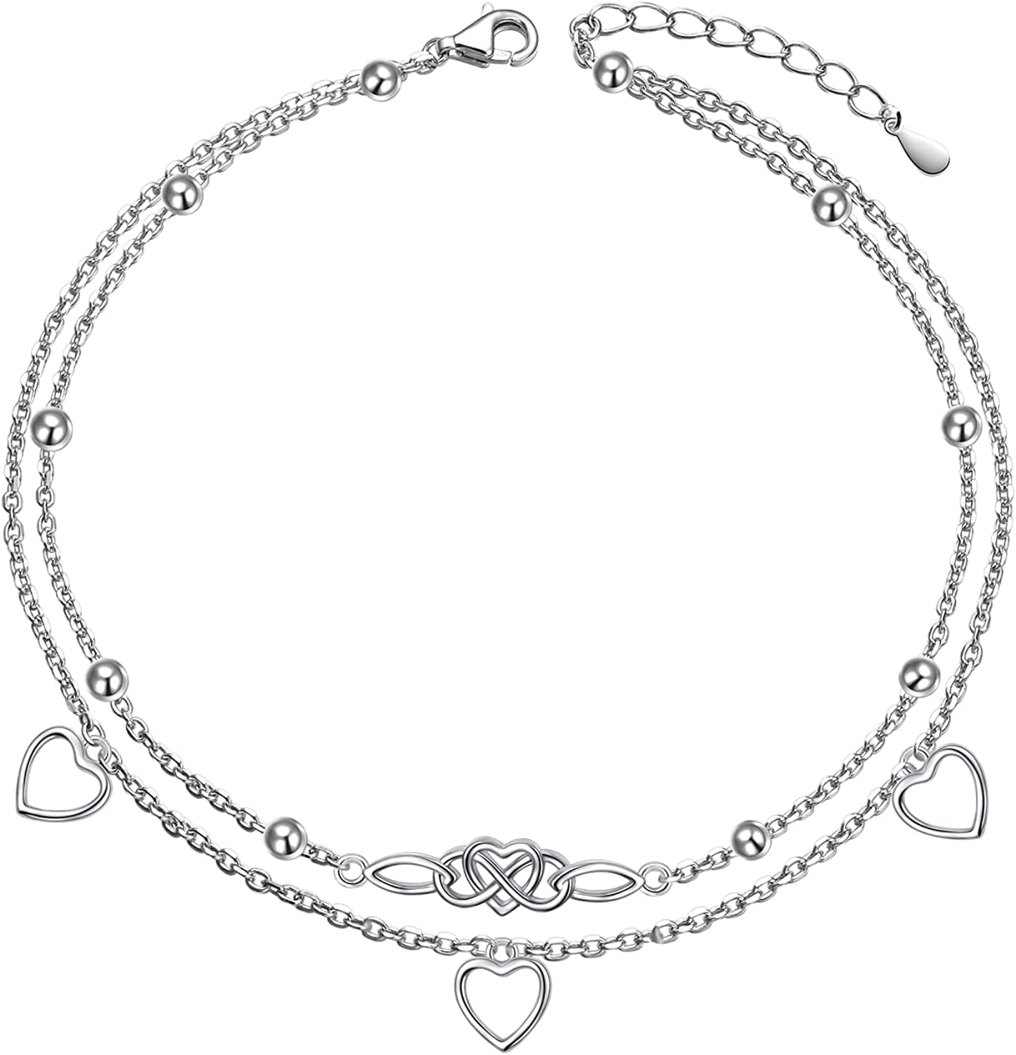Flyow Anklet for Women S925 Sterling Silver Adjustable Foot Beaded Heart Charm Ankle Bracelet Anklets Jewelry Apparel & Accessories > Jewelry > Anklets FLYOW Celtic knot