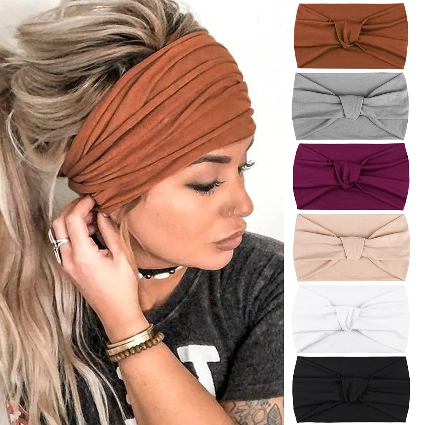 DRESHOW Twist Bow Wire Headbands Vintage Head Wrap Rabbit Ear Wired Hairbands Hair Holder Hair Accessory for Women and Girls 6 Pack Apparel & Accessories > Clothing Accessories > Bandanas & Headties DRESHOW 01 6 Pack B: Wide Knotted Headband