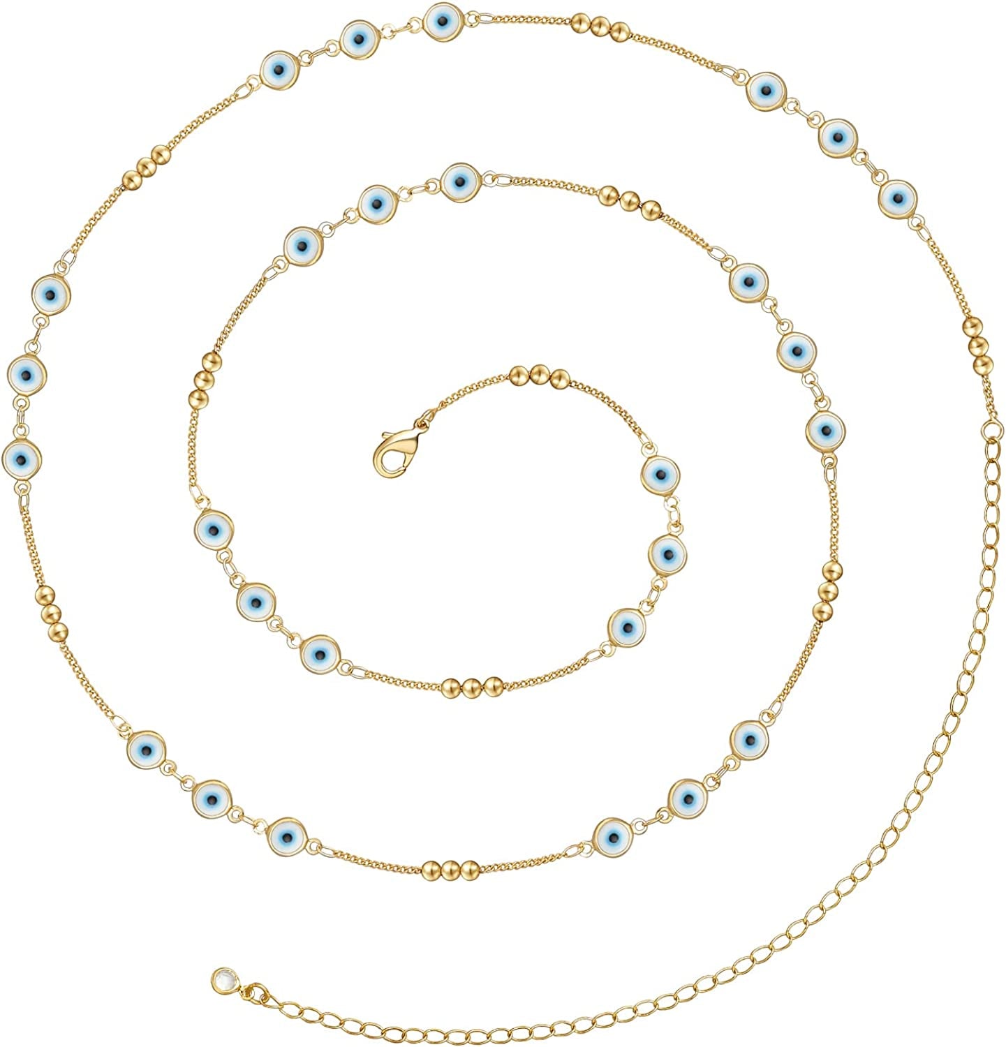 Kissyan Bikini Body Chains for Women, 14K Gold Adjustable Sexy Waist Chain Summer Beach Colorful Cuban Link Pearl Evil Eyes Belly Chain Handmade Jewelry Apparel & Accessories > Jewelry > Body Jewelry KissYan Gold-evil eye chain