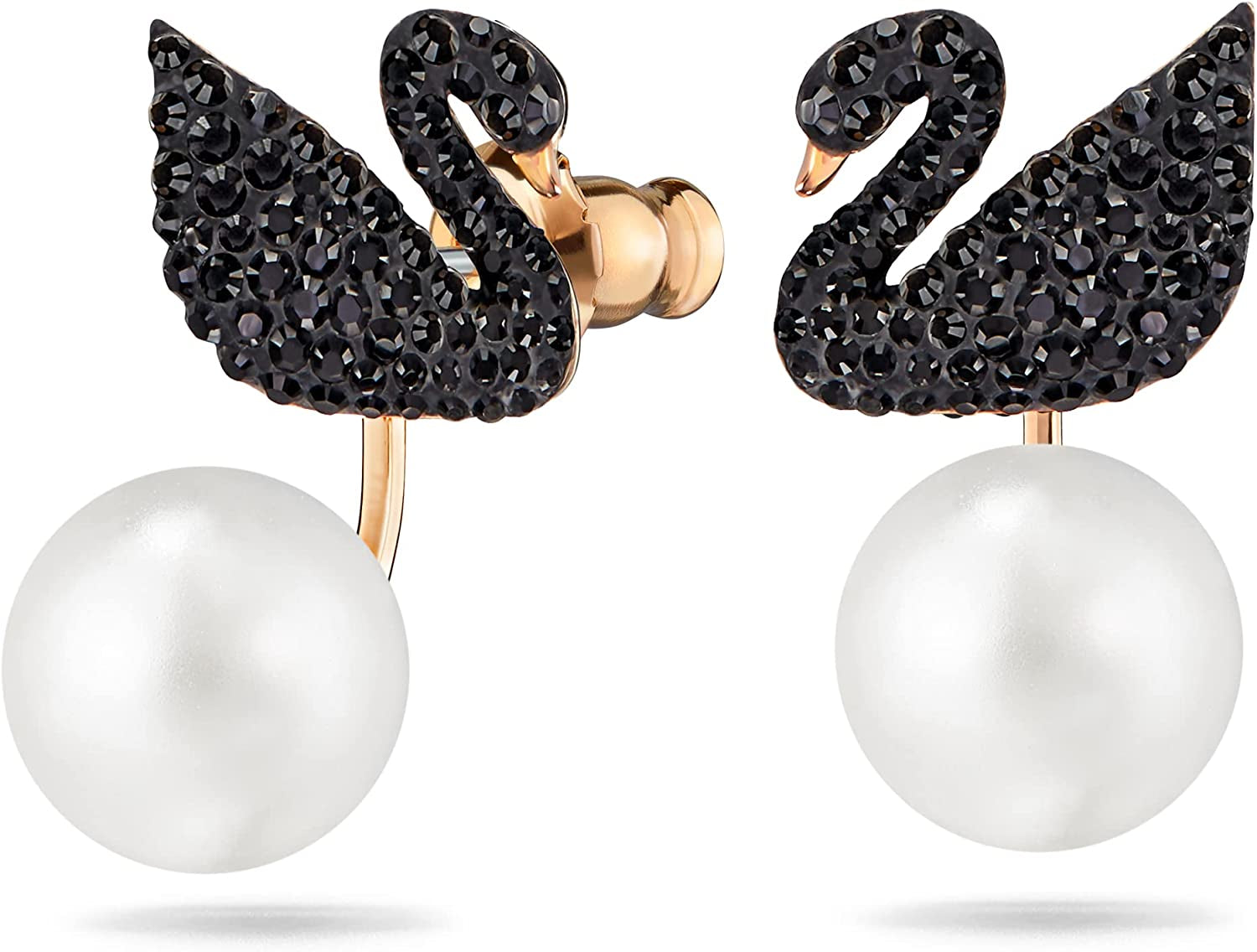 Swarovski Iconic Swan Jewelry Collection, Rose Gold Tone Finish, Black Crystals Apparel & Accessories > Jewelry > Earrings SWAROVSKI