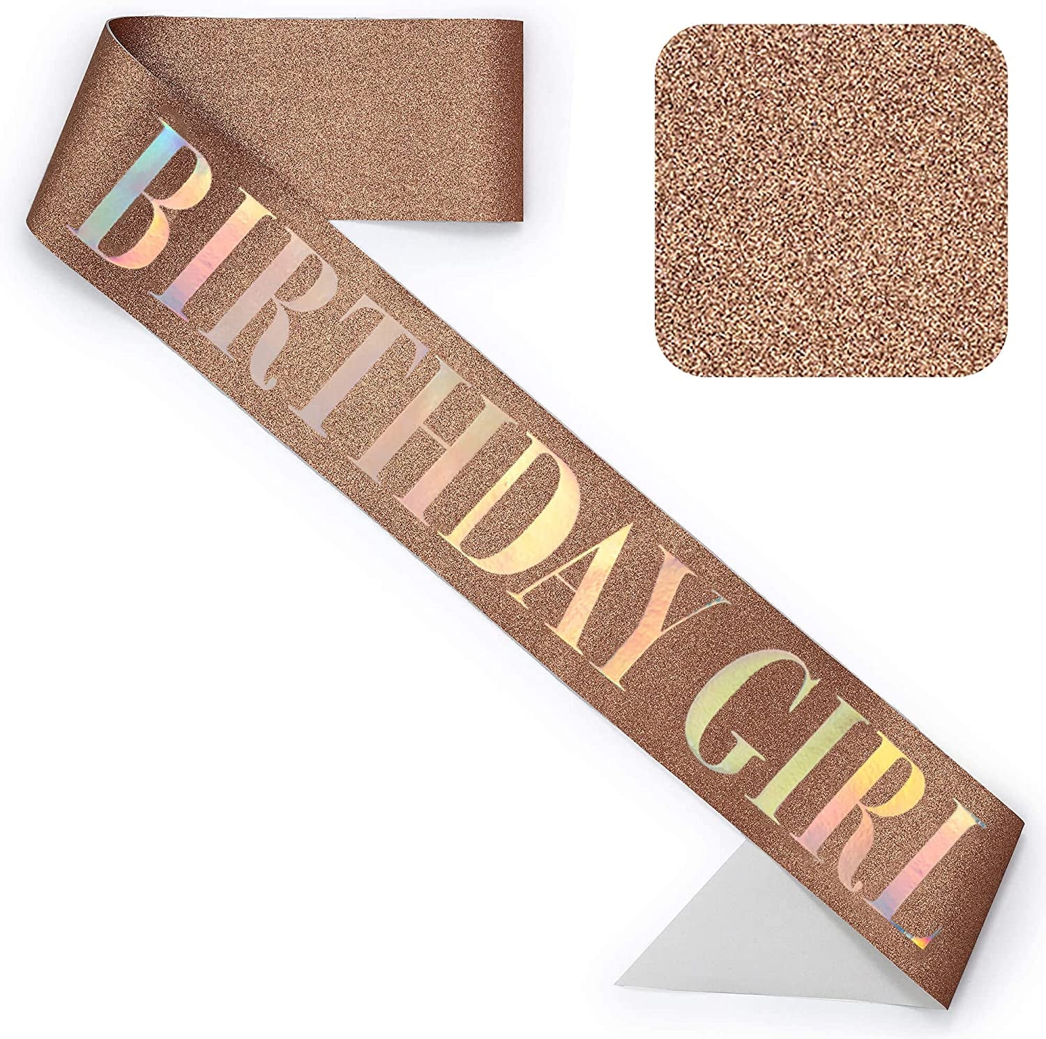 CORRURE 'Birthday Girl' Sash Glitter with Multicolor Foil - Black Glitter Happy Birthday Sash for Women - Party Favors Supplies and Decorations for Sweet 16, 18Th 21St 30Th 40Th or Any Bday Party Apparel & Accessories > Clothing Accessories > Sashes CORRURE Rose Gold - Multicolor