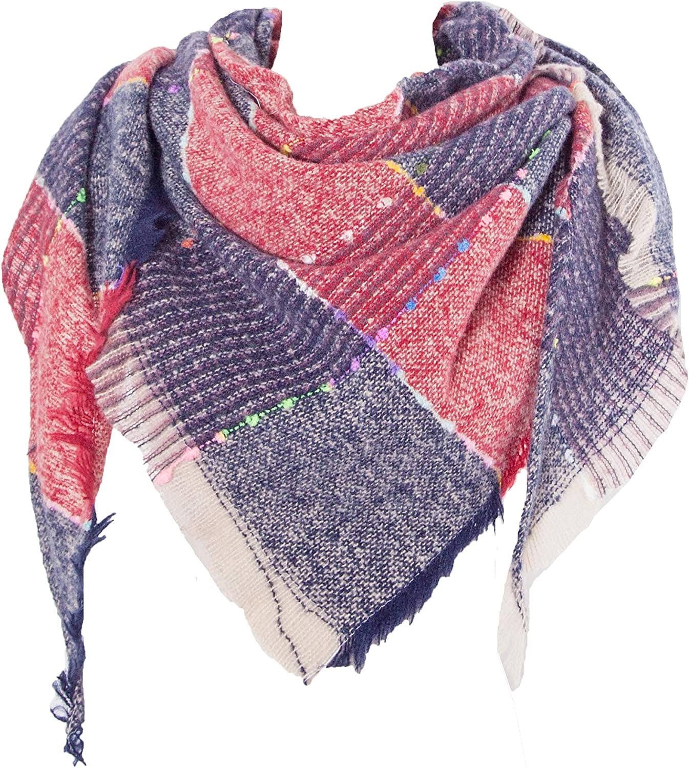 Wander Agio Womens Winter Scarfs Warm Scarf Half Shawls Triangle Scarves Stripe Plaid Apparel & Accessories > Clothing Accessories > Scarves & Shawls Wander Agio Stripe Wine Red 27