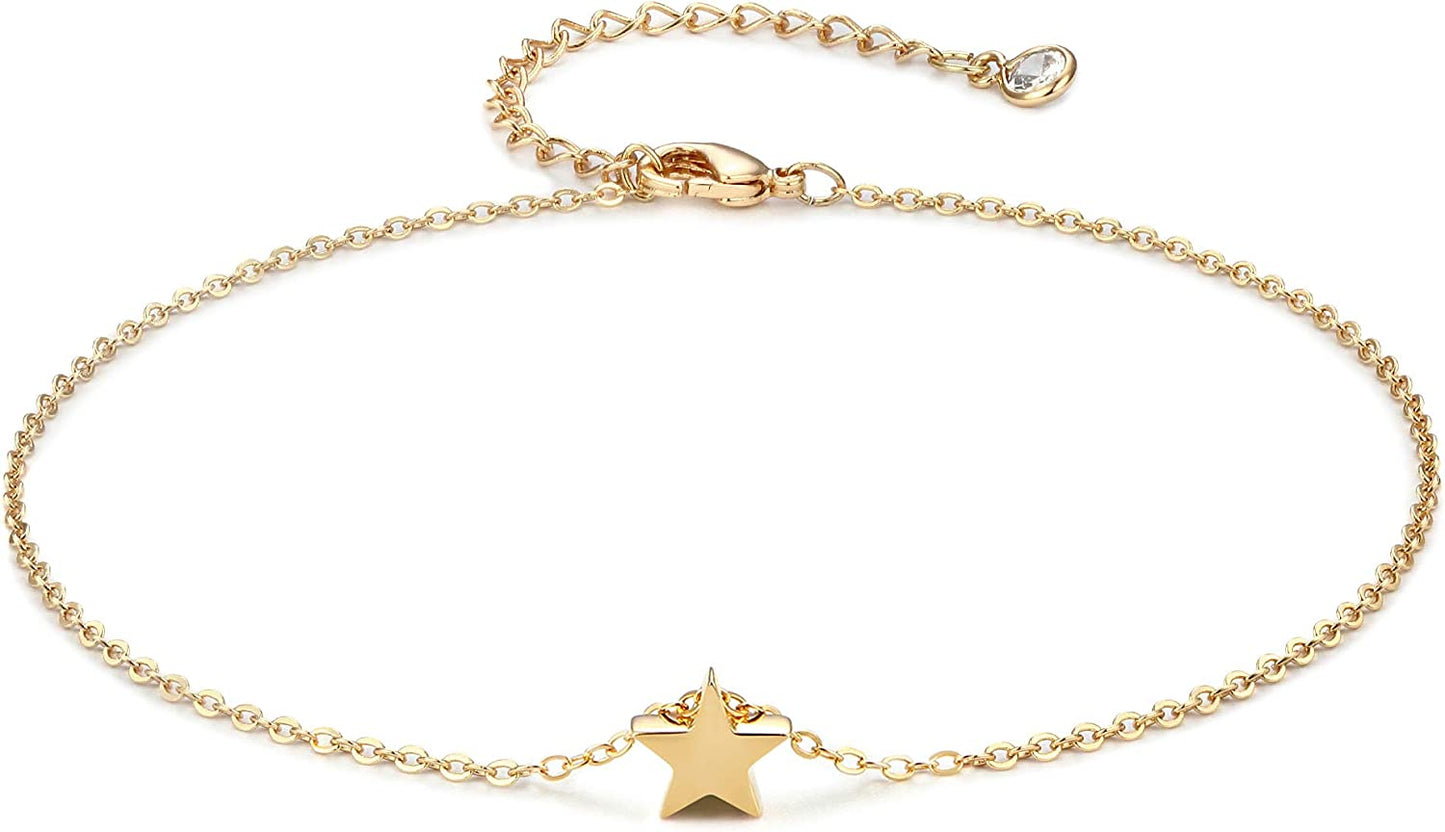 Mevecco Gold Evil Eye Charm Anklet,14K Gold Plated Boho Beach Dainty Cute Tiny Lucky Star Foot Chain Ankle Bracelet Silver Beaded Chain Anklet for Women Apparel & Accessories > Jewelry > Anklets MEVECCO Star