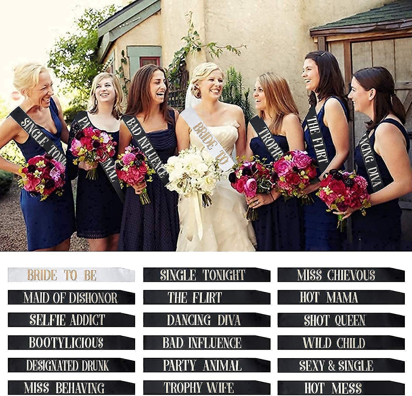 Snsowed 18 Pack Bachelorette Party Sashes, Bride Tribe Funny Bridesmaid Sash Set, Team Bride Sash, Maid of Honor Sash for for Bachelorette Hen Party and Bridal Shower Engagement Wedding Party Apparel & Accessories > Clothing Accessories > Sashes snsowed
