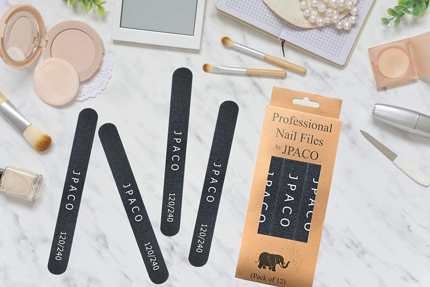 Nail Files 120 240 Grit for Natural Acrylic Poly Nail Extension Gel Nails Double Sided Black Washable Professional Set Manicure Tools (12 Pack) by JPACO Health & Beauty > Personal Care > Cosmetics > Cosmetic Tools > Nail Tools JPACO