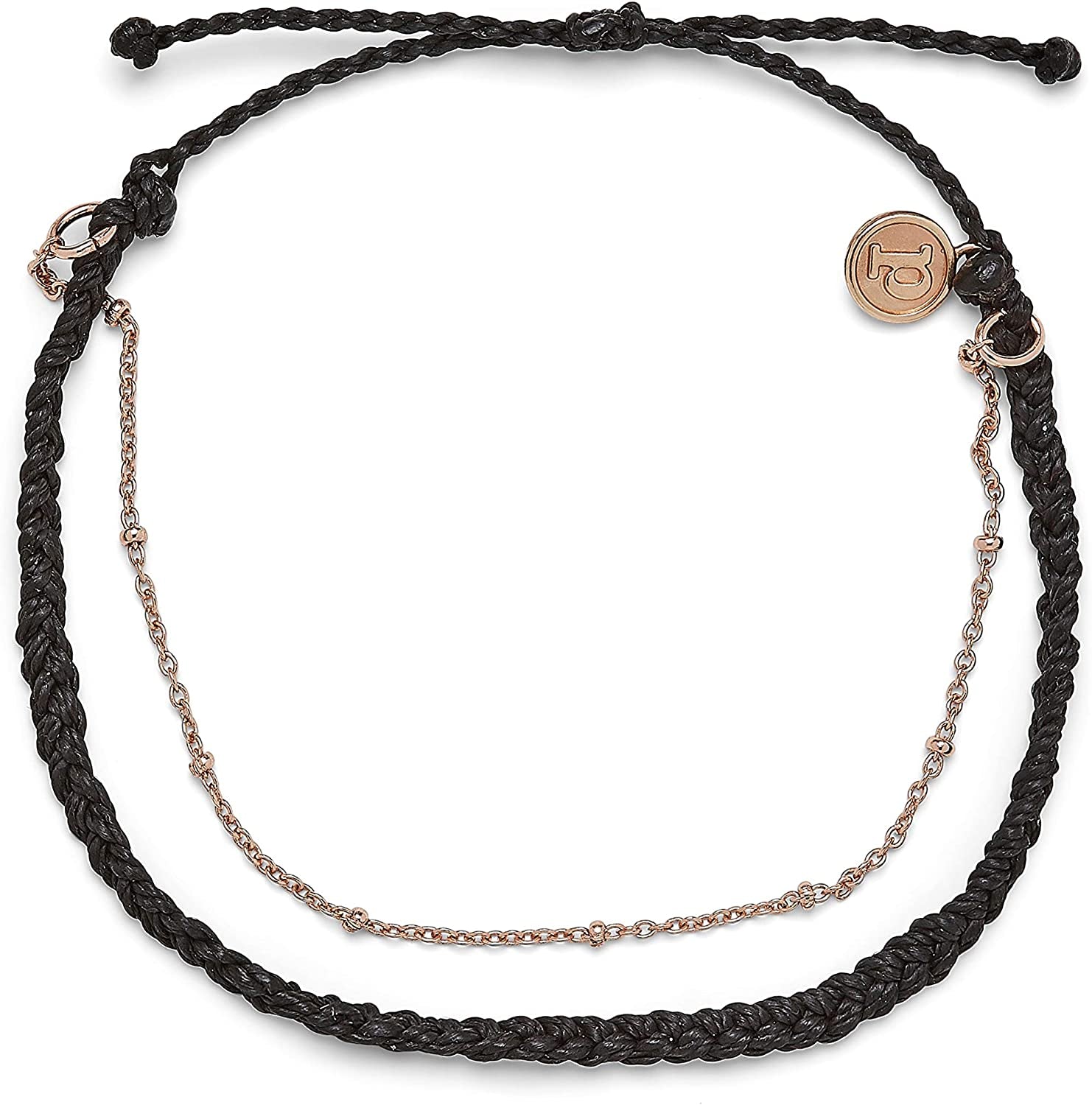 Pura Vida Silver or Rose Gold Satellite Chain Anklet - Adjustable Band, 100% Waterproof - Brand Charm Apparel & Accessories > Jewelry > Anklets Pura Vida Rose Gold / Black