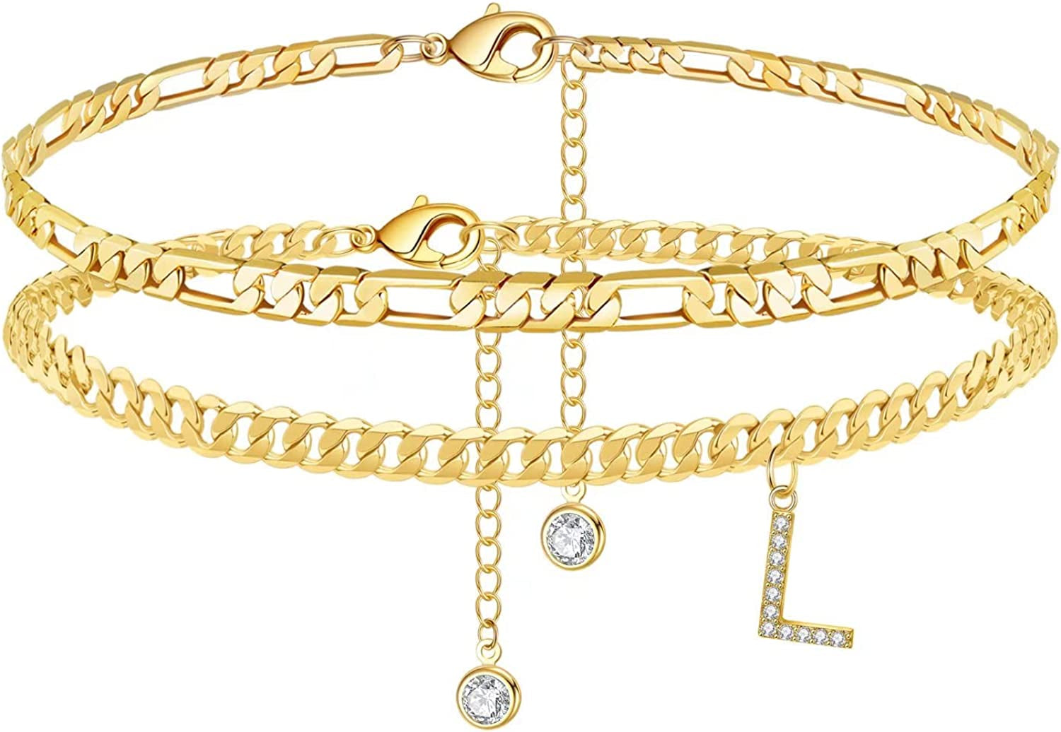 Initial Ankle Bracelets for Women, 14K Gold Plated Layered Initial Cubic Zirconia Ankle Bracelets Dainty Beach Letter Initial Anklet A-Z Gold Anklets for Women Teen Girls Foot Jewelry Gifts Apparel & Accessories > Jewelry > Anklets IEFSHINY L
