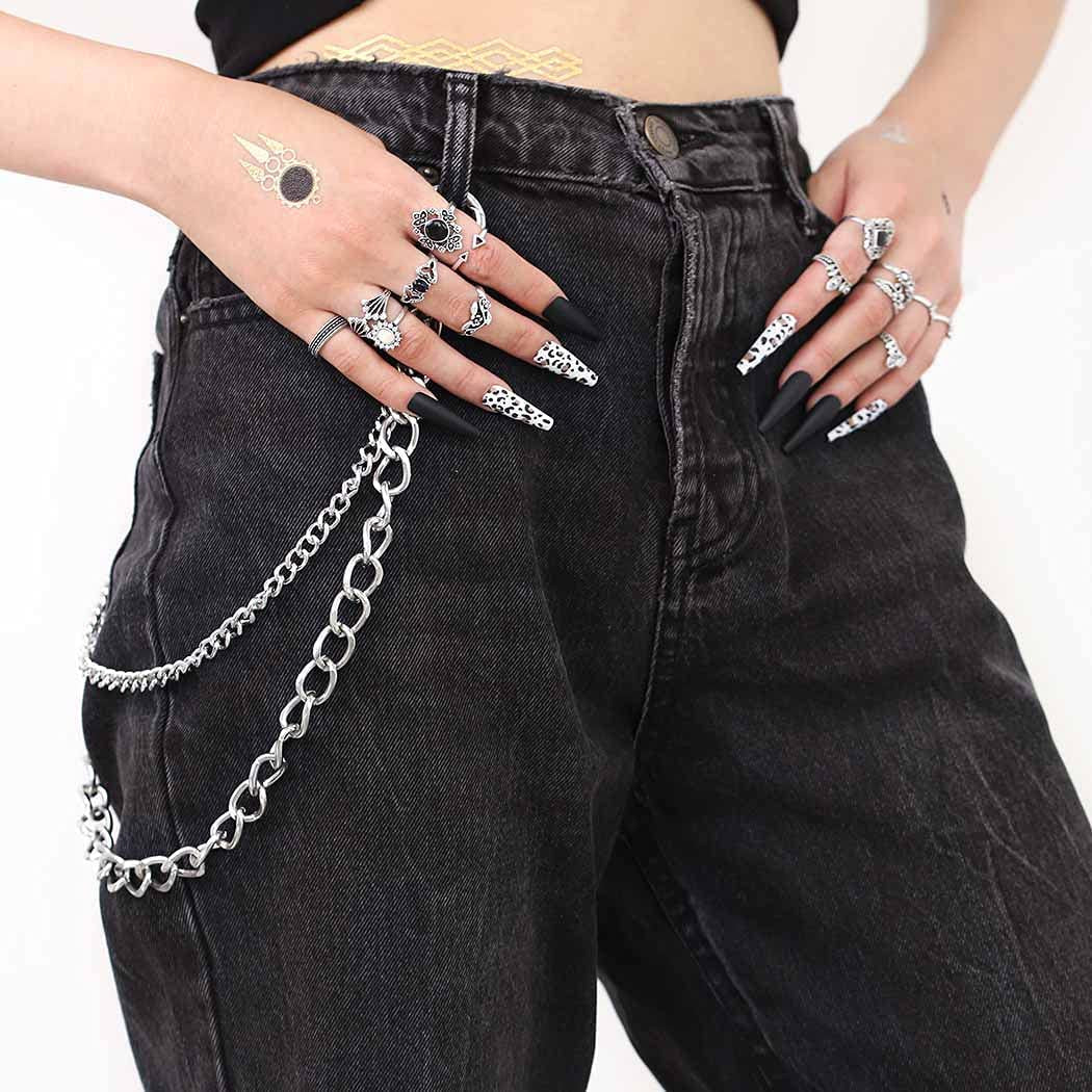 Bomine Hip Hop Pants Jean Chain Goth Punk Silver Trousers Chains Biker Heavy Thick Wallet Pocket Chains Silver Keychains Body Jewelry for Men and Women (Silver) Apparel & Accessories > Jewelry > Body Jewelry Bomine